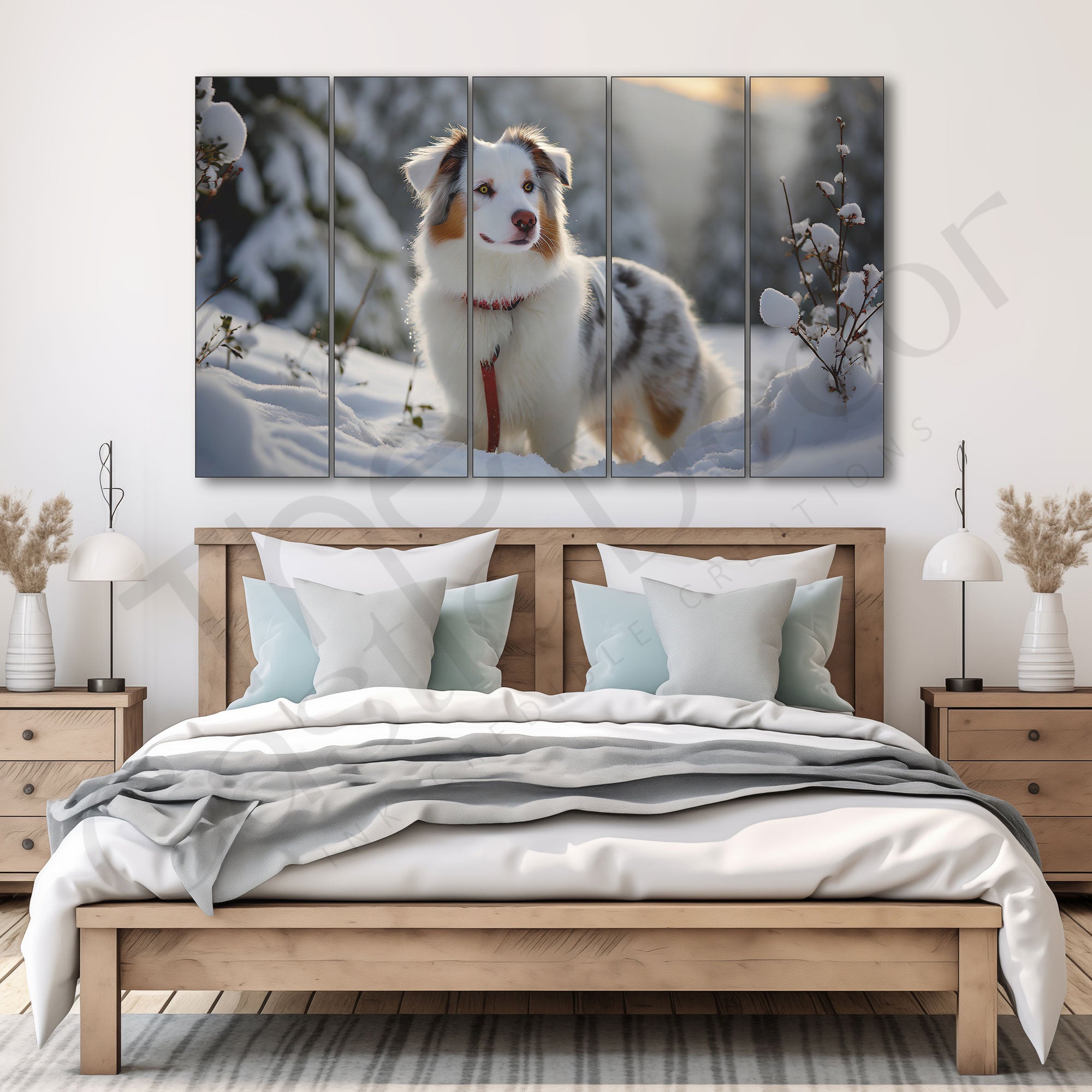 Snow Dog Painting Set of 5 for Home Decoration