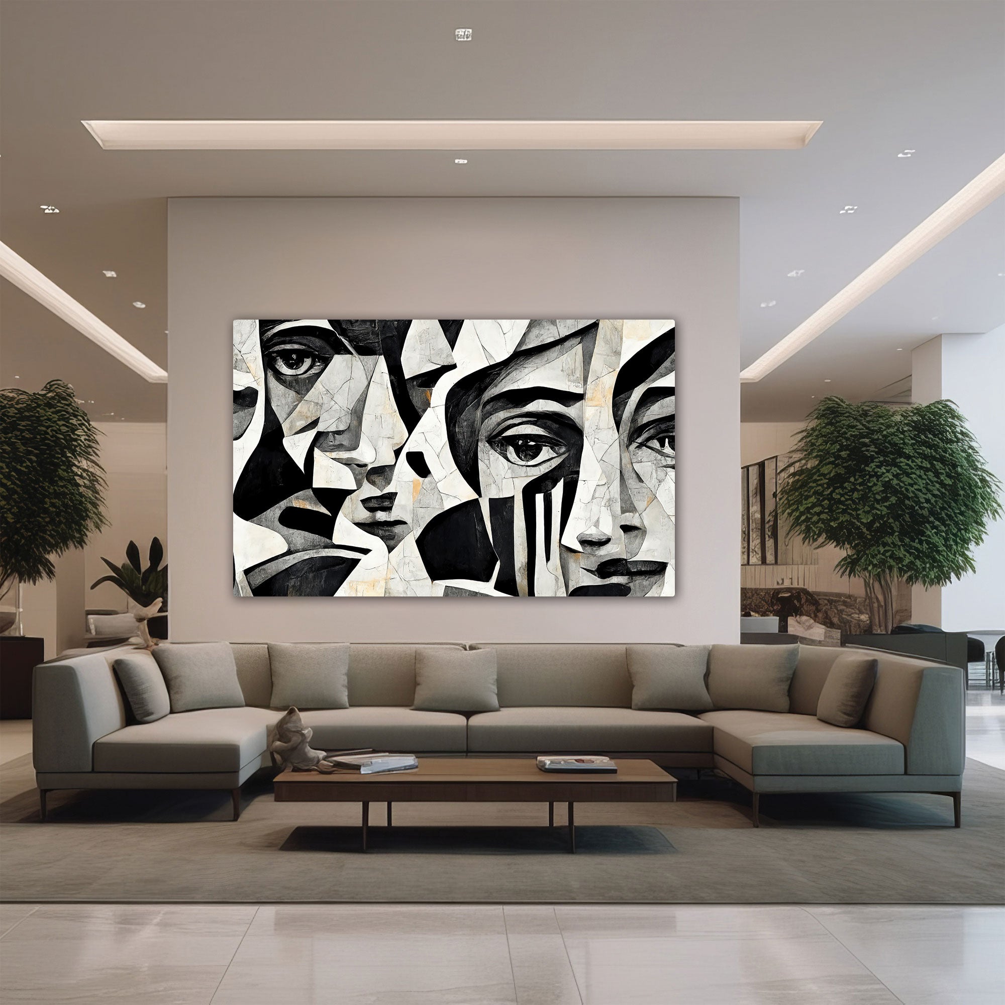 Black & white art faces Canvas painting with frame Big Size Wall Art for living room,Bedroom,Drawing room,Hotels