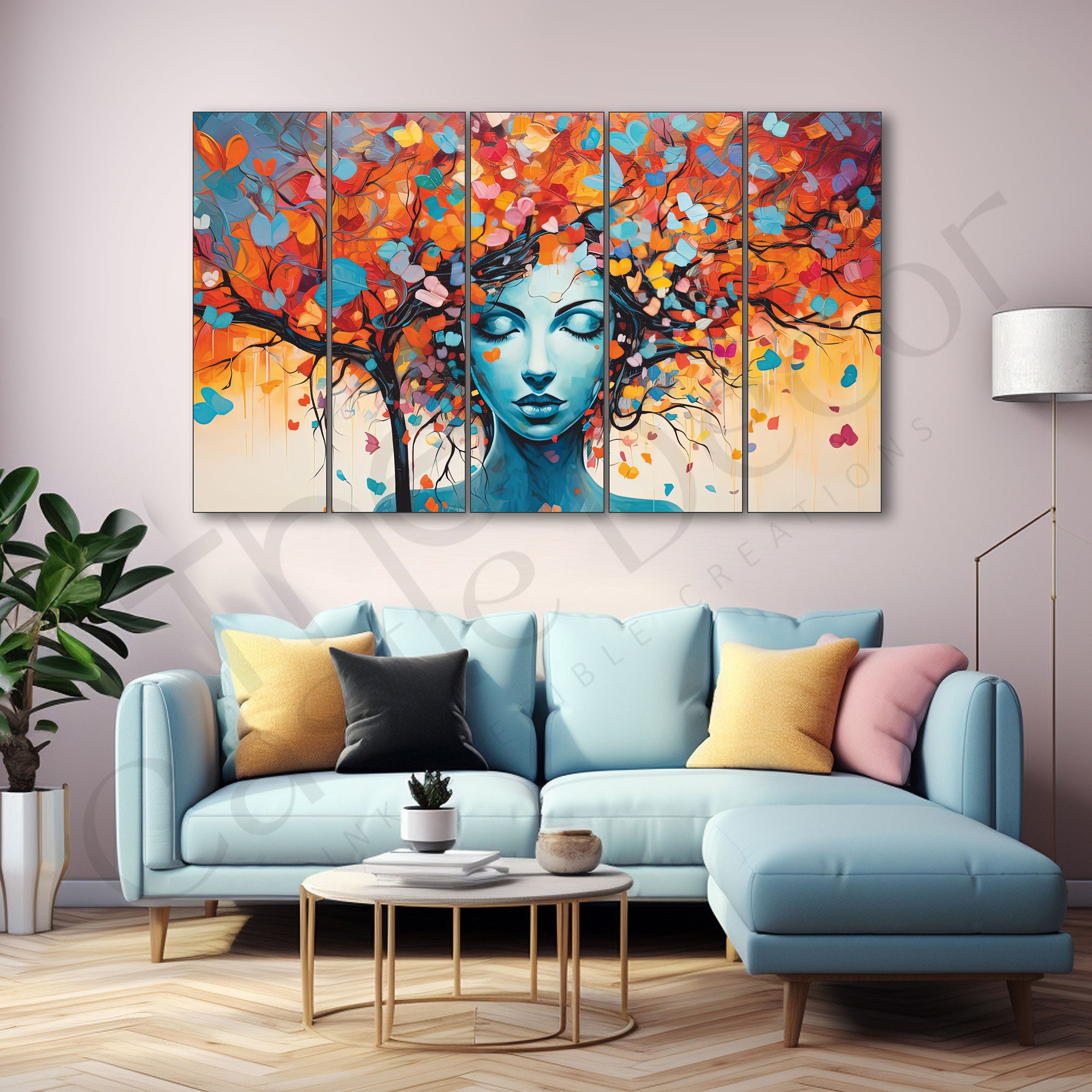 Woman Butterfly Painting Set of 5 for Home Decoration