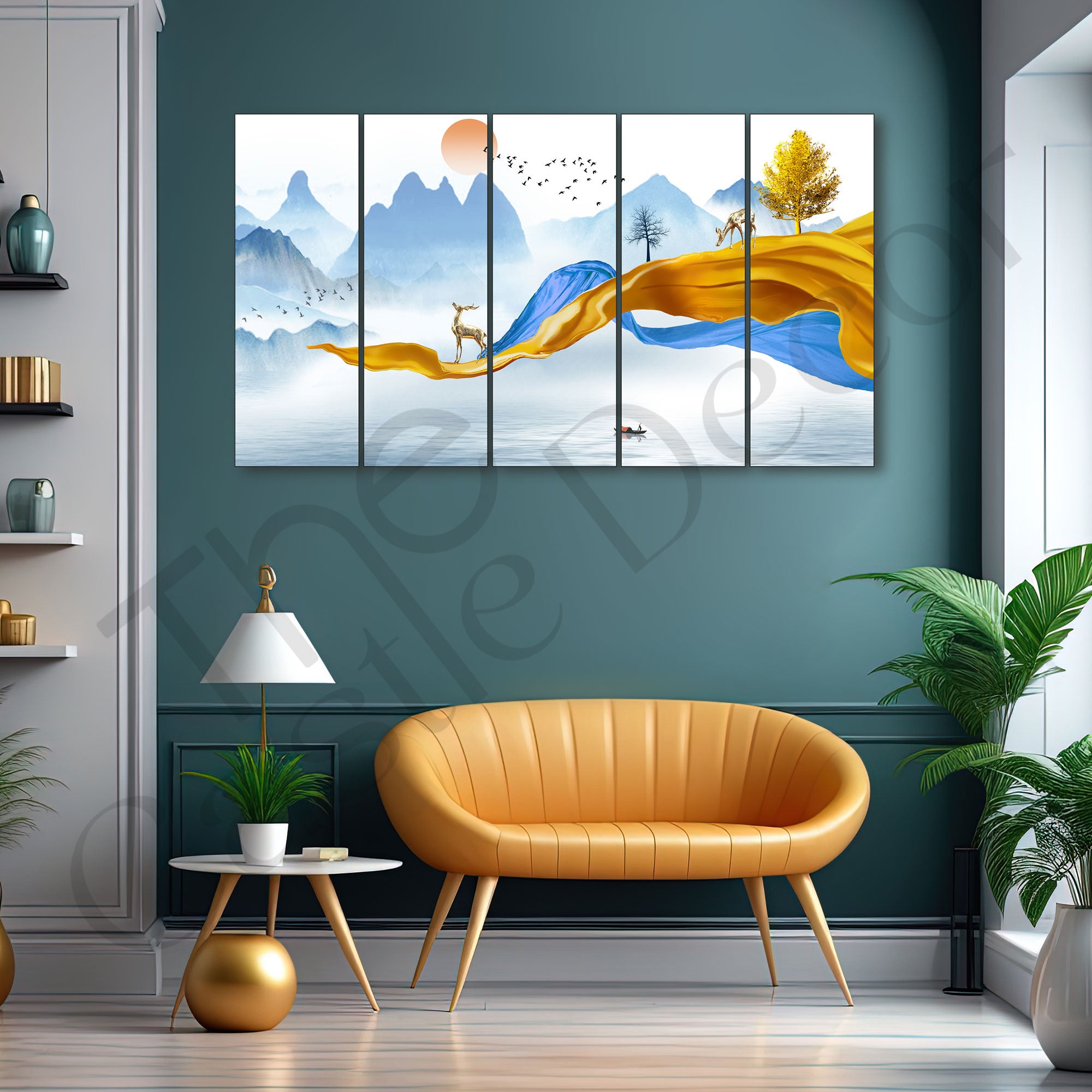 Golden Deer Painting with frame Big Size Wall Art for living room,Bedroom,Drawing room,Hotels