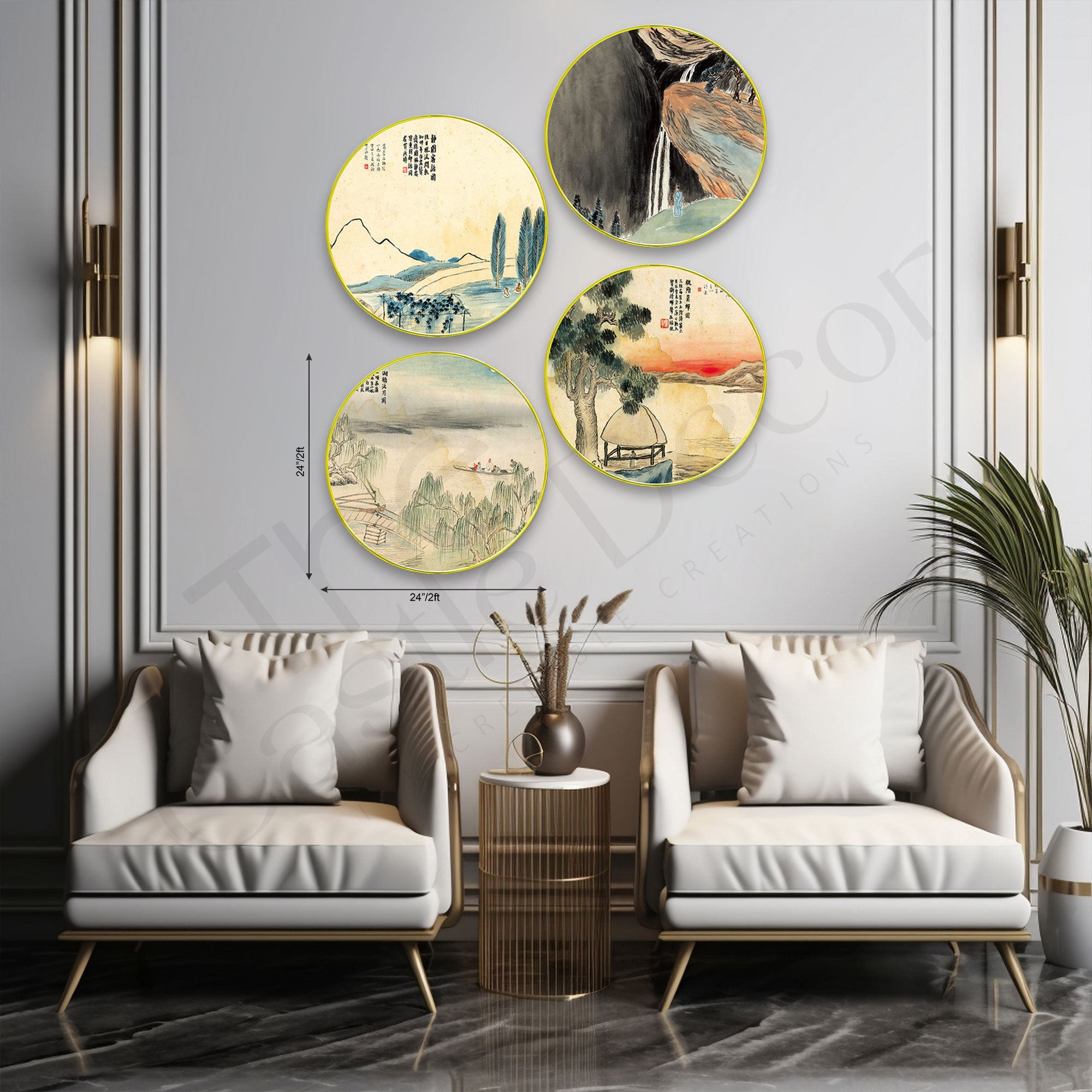 Abstract Sparkle Wooden Wall Plates Set of 4 for Home Decoration Art-74