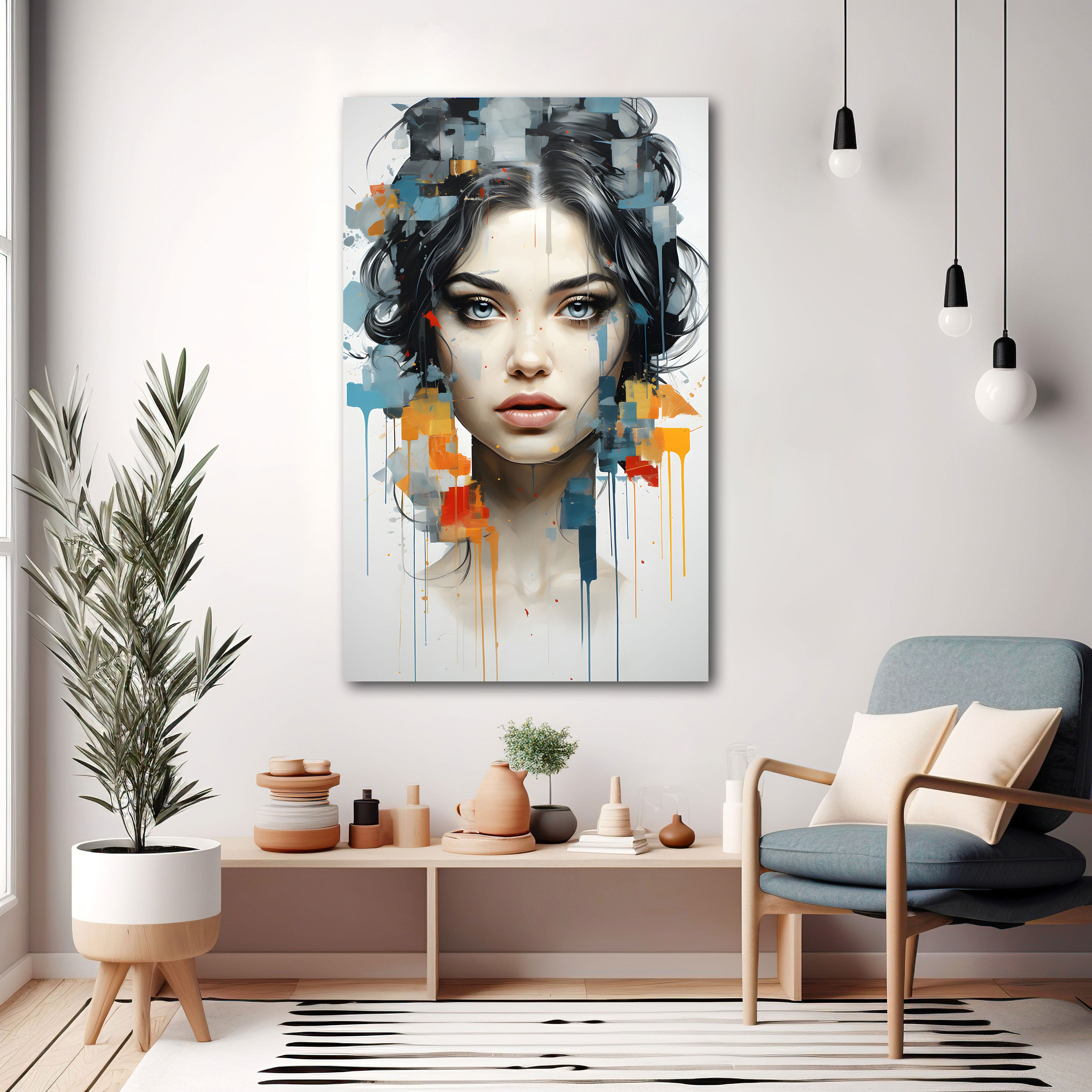 Modern Women faceAbstract Canvas painting with frame Big Size Wall Art for living room,Bedroom,Drawing room,Hotels
