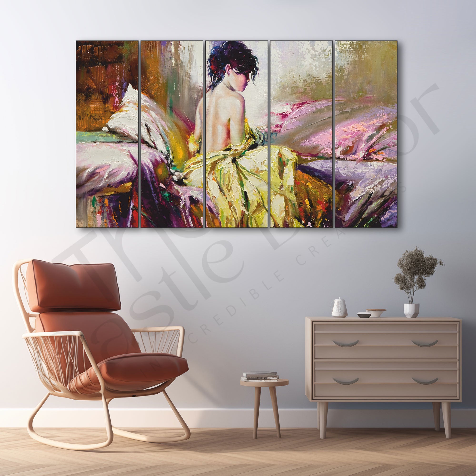 Modern Girl Painting Set of 5 for Home Decoration