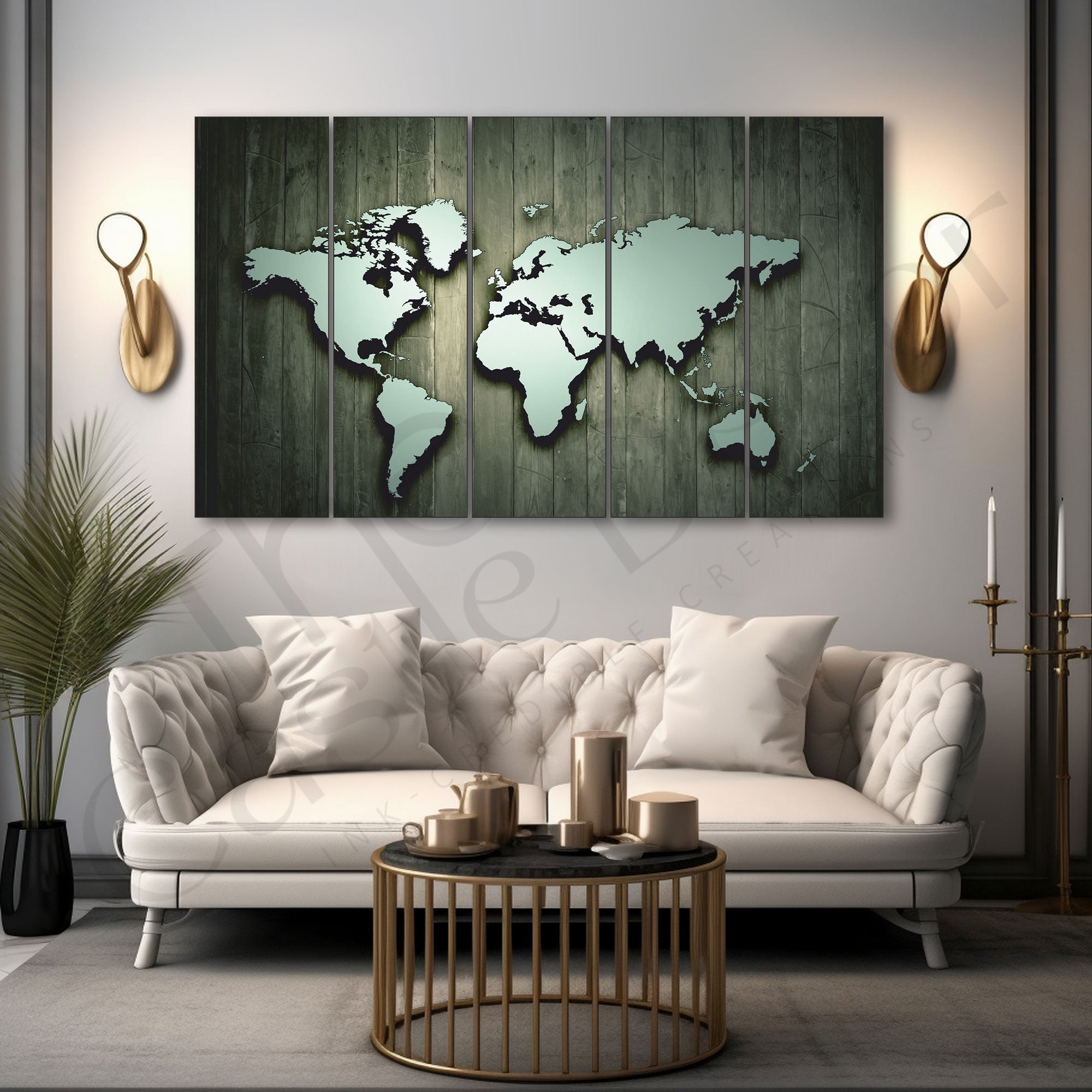 World Map Painting Set of 5 for Home Decoration