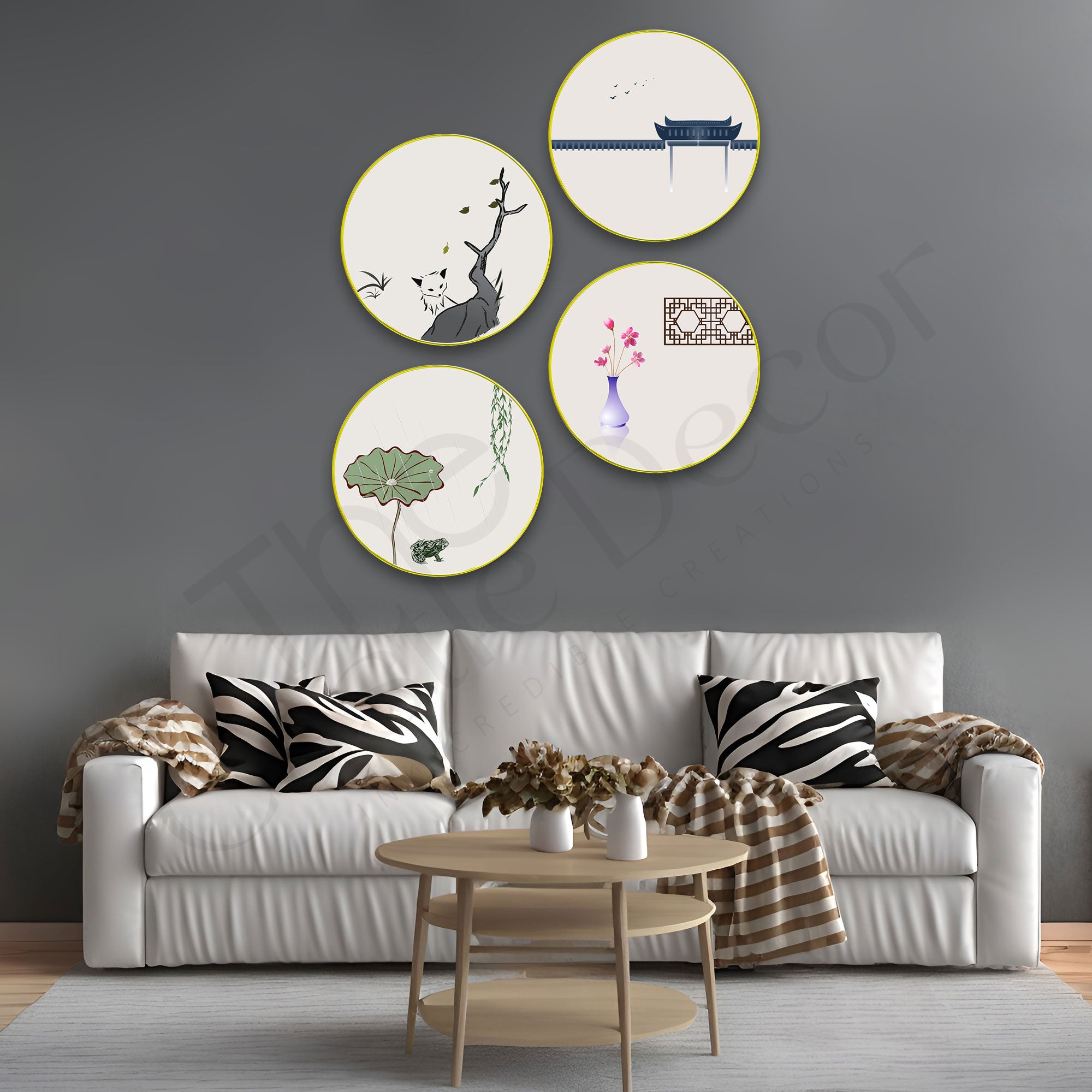 Abstract Sparkle Wooden Wall Plates Set of 4 for Home Decoration Art-72