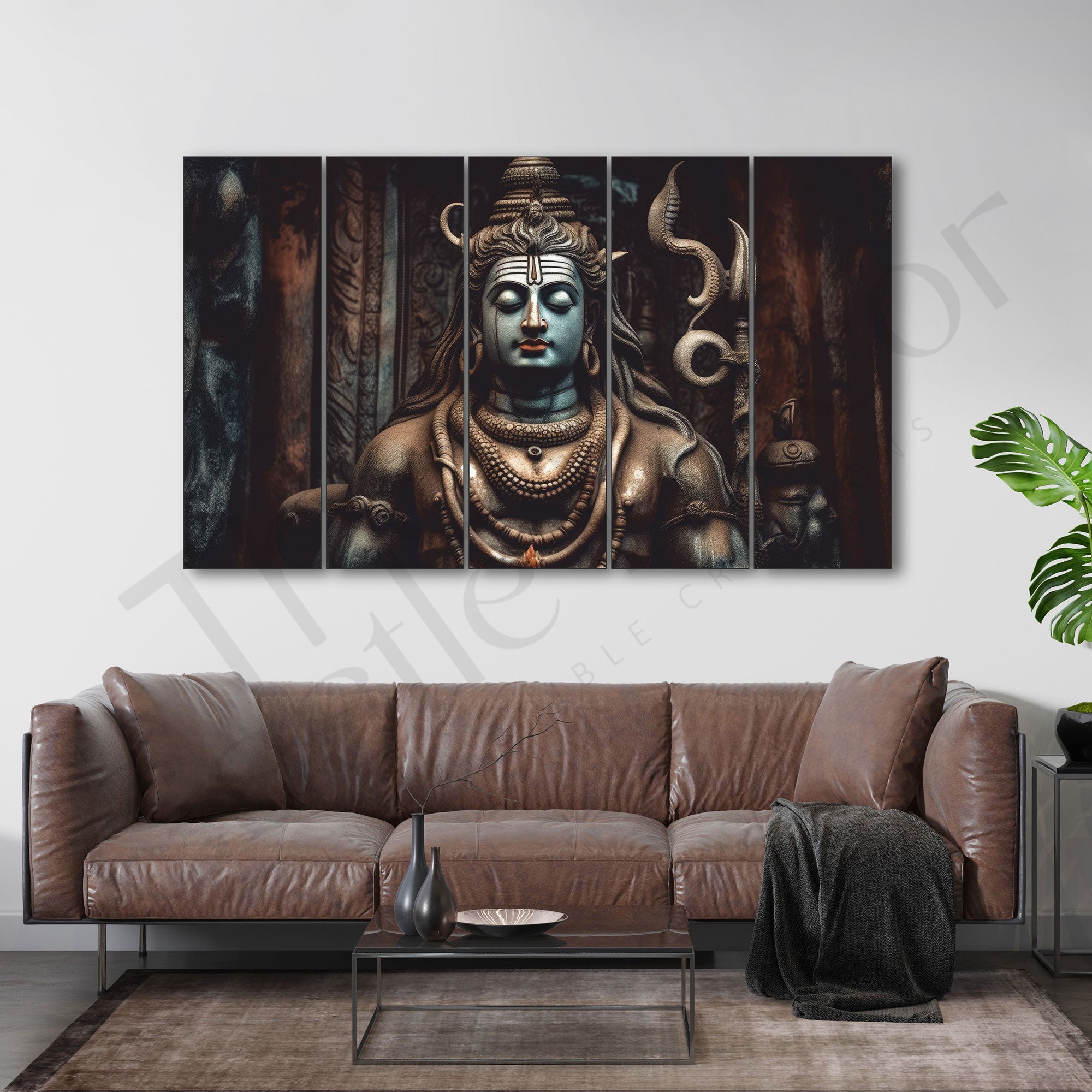 Shiva Mahadev Set of 5 Big Size Multiple Frames Wall Art Painting for living room,Bedroom,Drawing room,Hotels-Wooden Framed-Digital Painting