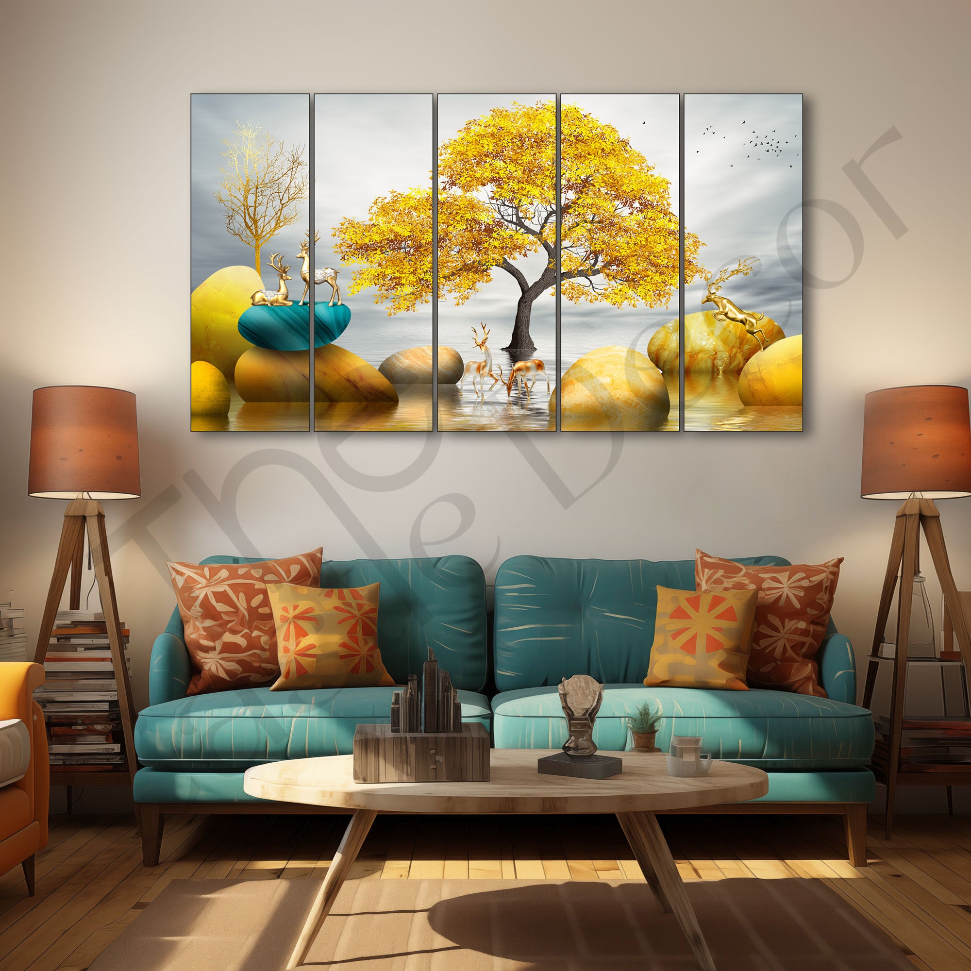 Golden Deer Painting with frame Big Size Wall Art for living room,Bedroom,Drawing room,Hotels