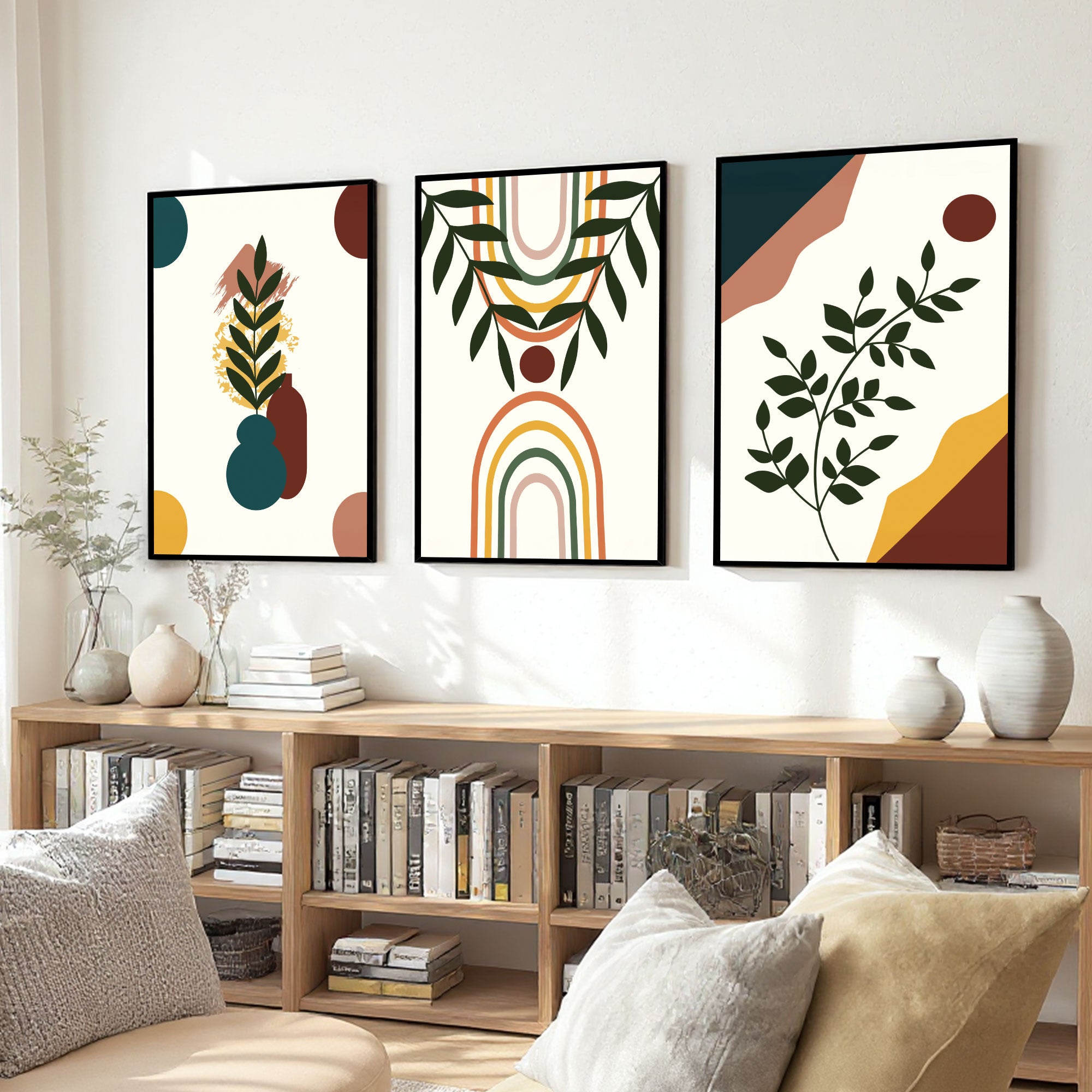 The Castle Decor Boho Wall Art for Living Room Big Size | Framed Abstract Botanical Paintings for Living Room & Bedroom | Modern Home Decoration & Perfect Gifting Option | Set of 3 (11×17 Inch Each) 12