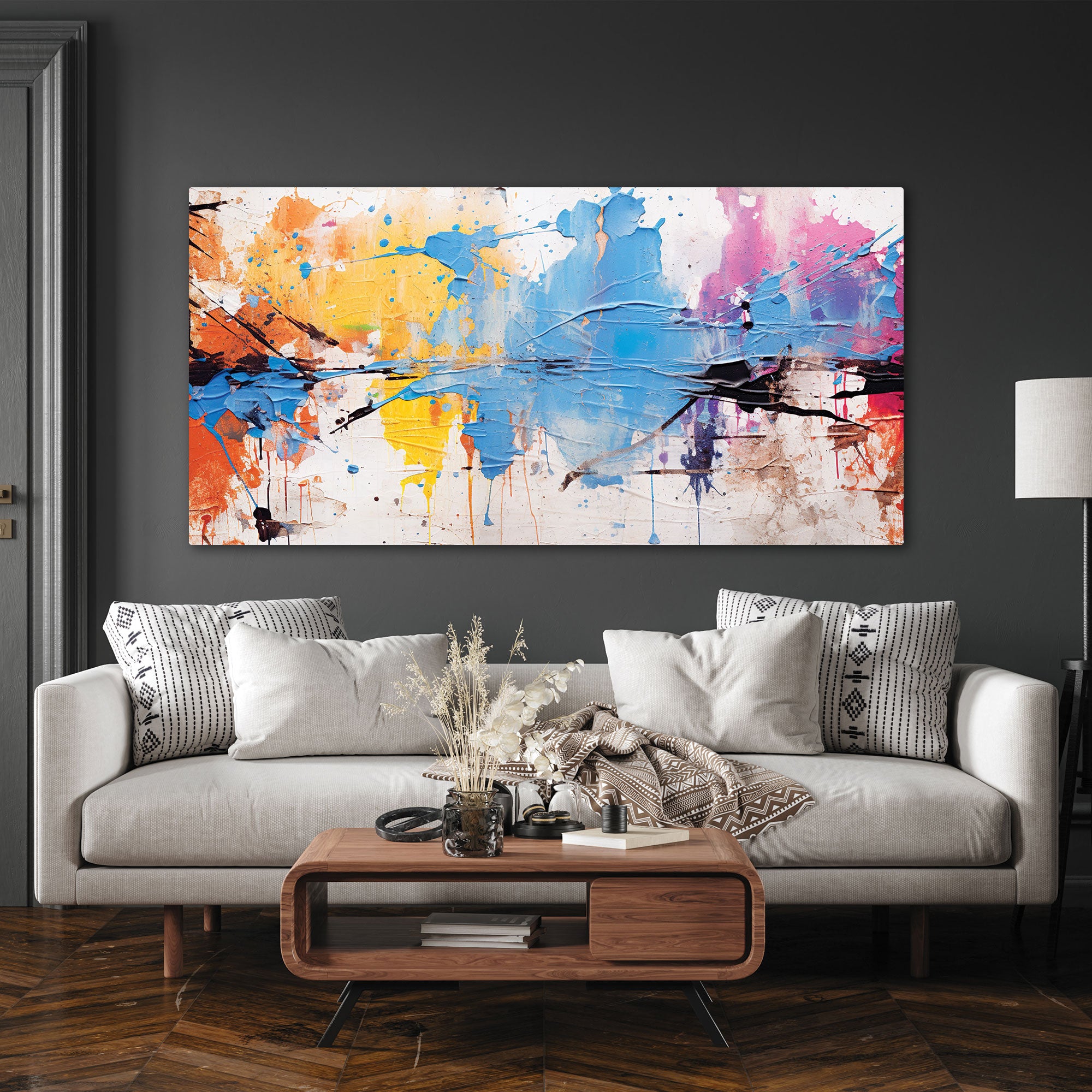 ColoursAbstract Canvas painting with frame Big Size Wall Art for living room,Bedroom,Drawing room,Hotels