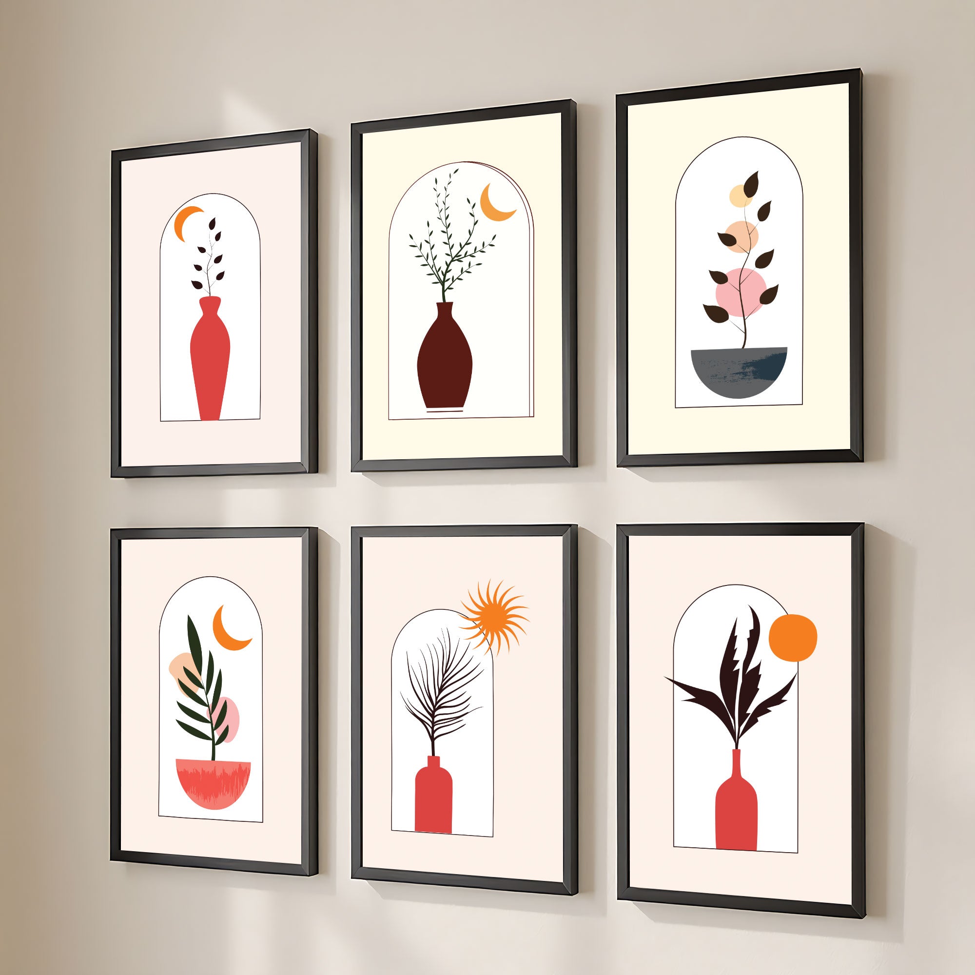 The Castle Decor Boho Wall Art for Living Room Big Size | Framed Abstract Botanical Paintings for Living Room & Bedroom | Modern Home Decoration & Perfect Gifting Option | Set of 6 (11×17 Inch Each)5