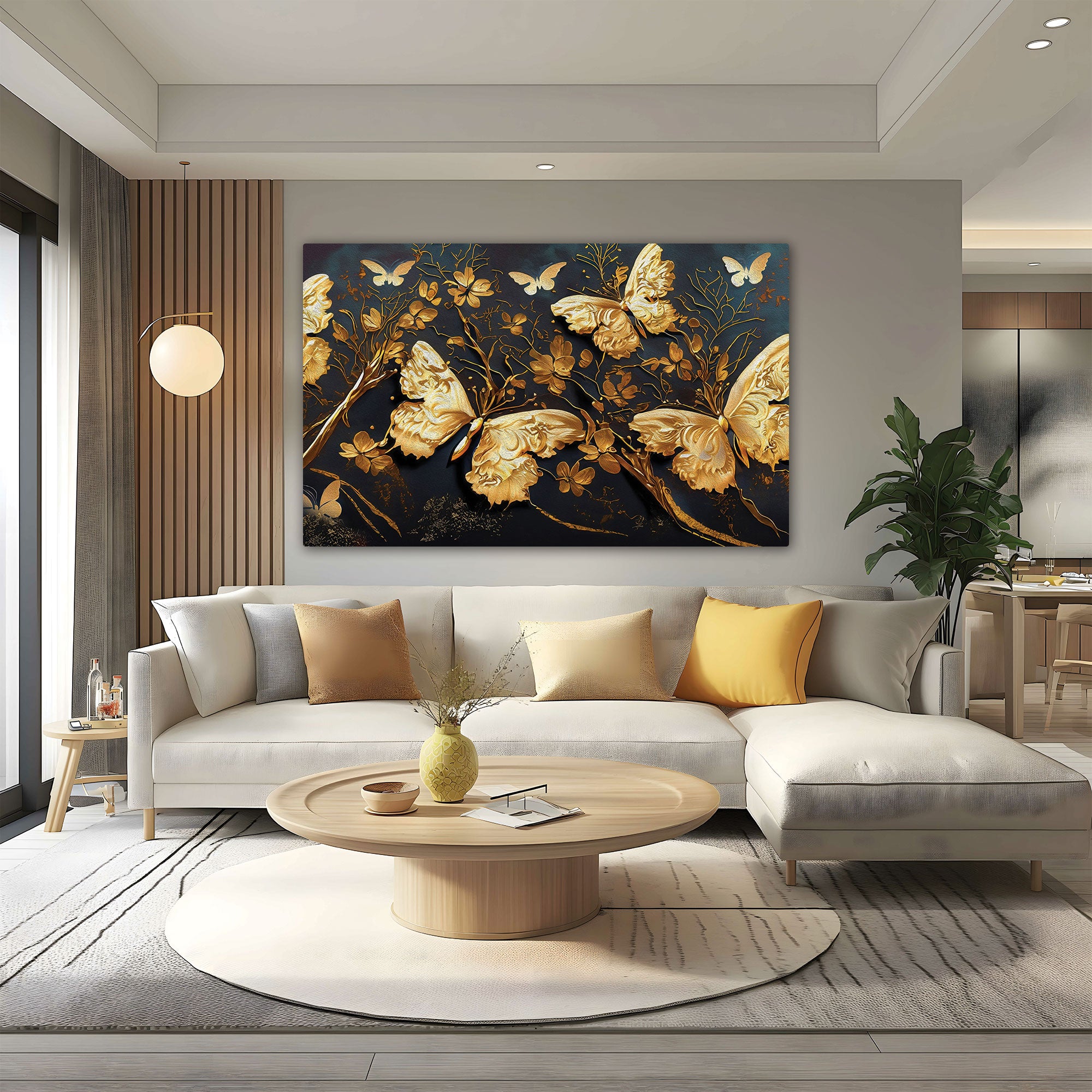 Golden butterflies Canvas painting with frame Big Size Wall Art for living room,Bedroom,Drawing room,Hotels