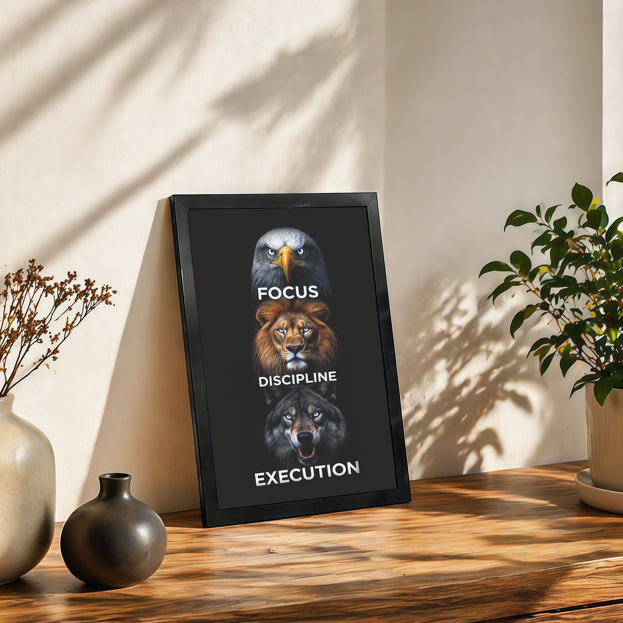 The Castle Decor Focus Discipline Execution Wall Art | Motivational Animal Poster for Office & Home Decor