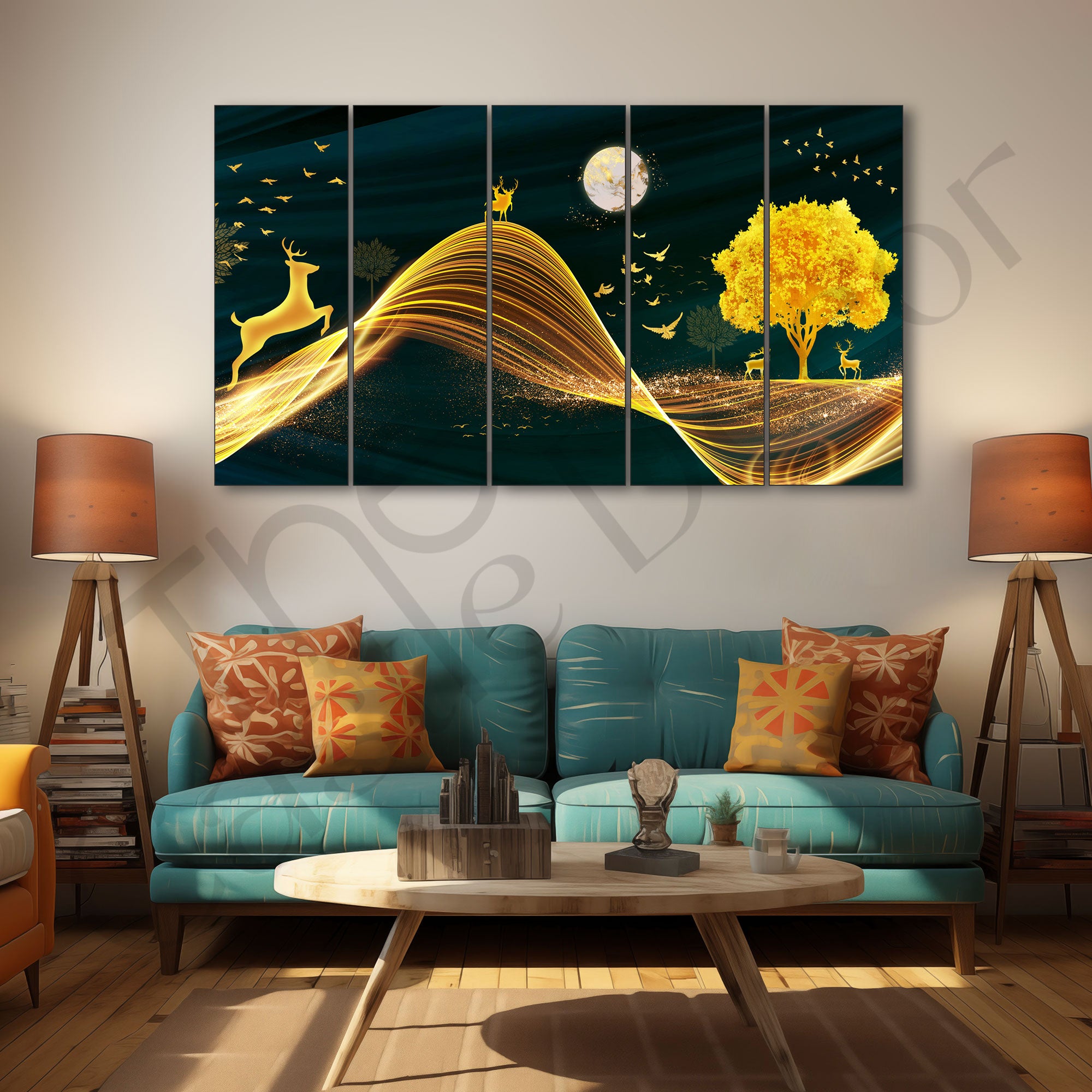Golden Deer Painting with frame Big Size Wall Art for living room,Bedroom,Drawing room,Hotels