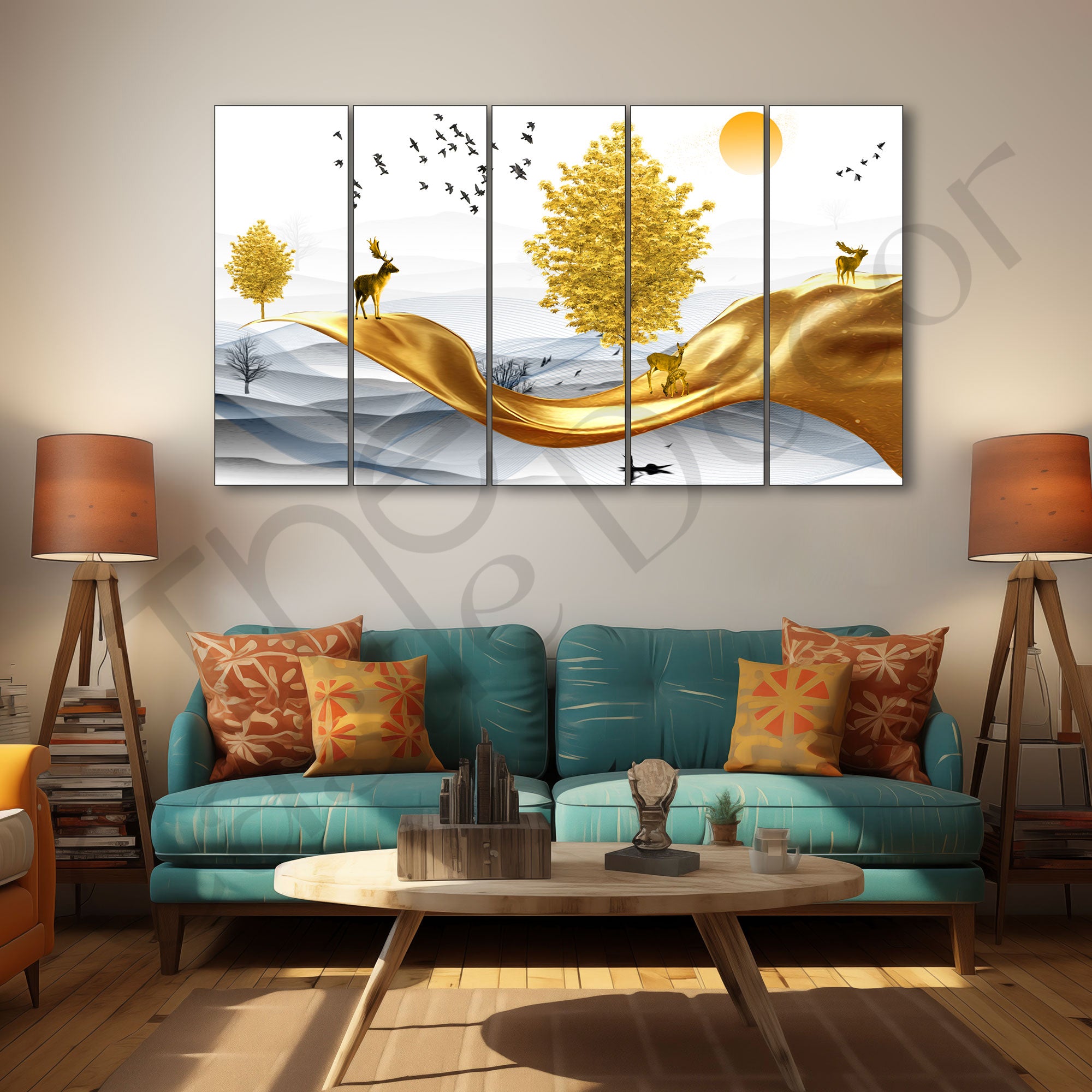Golden Deer Painting with frame Big Size Wall Art for living room,Bedroom,Drawing room,Hotels