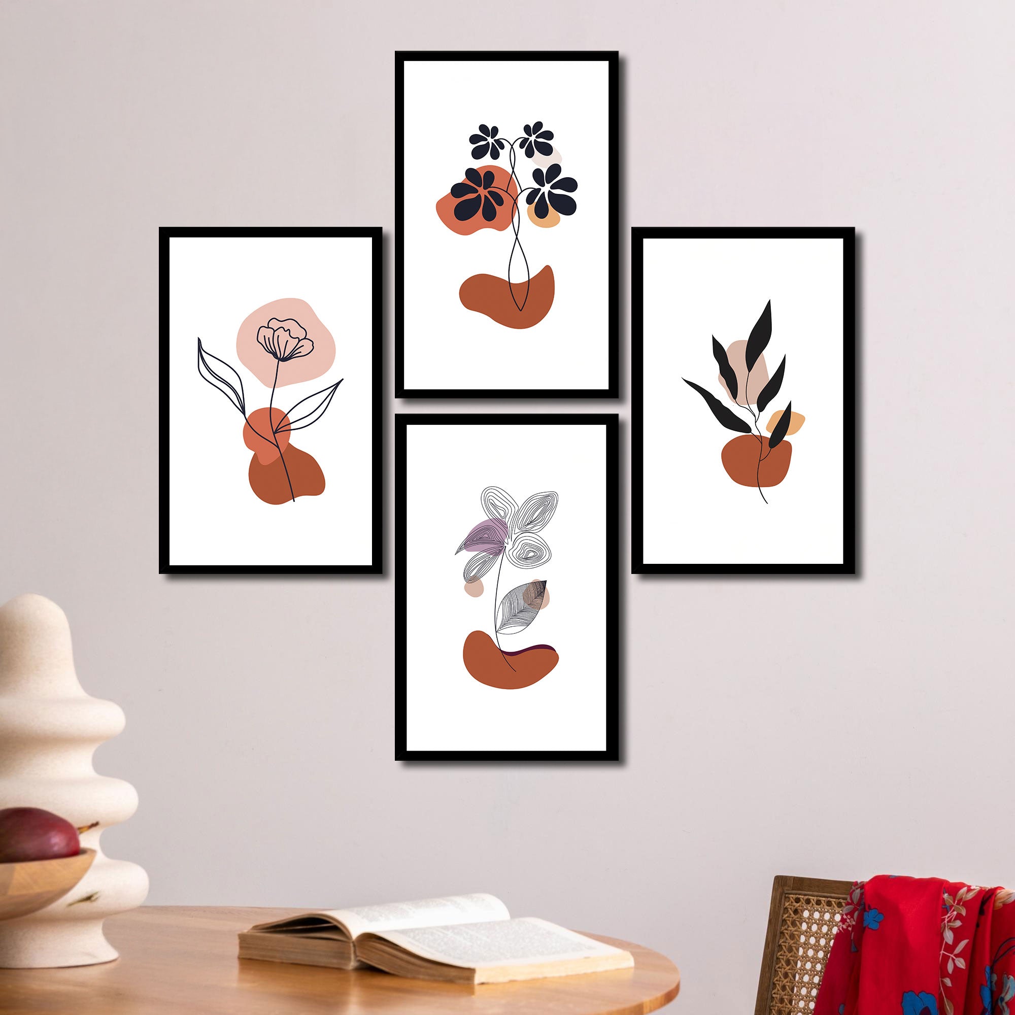The Castle Decor Boho Wall Art for Living Room Big Size | Framed Abstract Botanical Paintings for Living Room & Bedroom | Modern Home Decoration & Perfect Gifting Option | Set of 4 (11×17 Inch Each)4