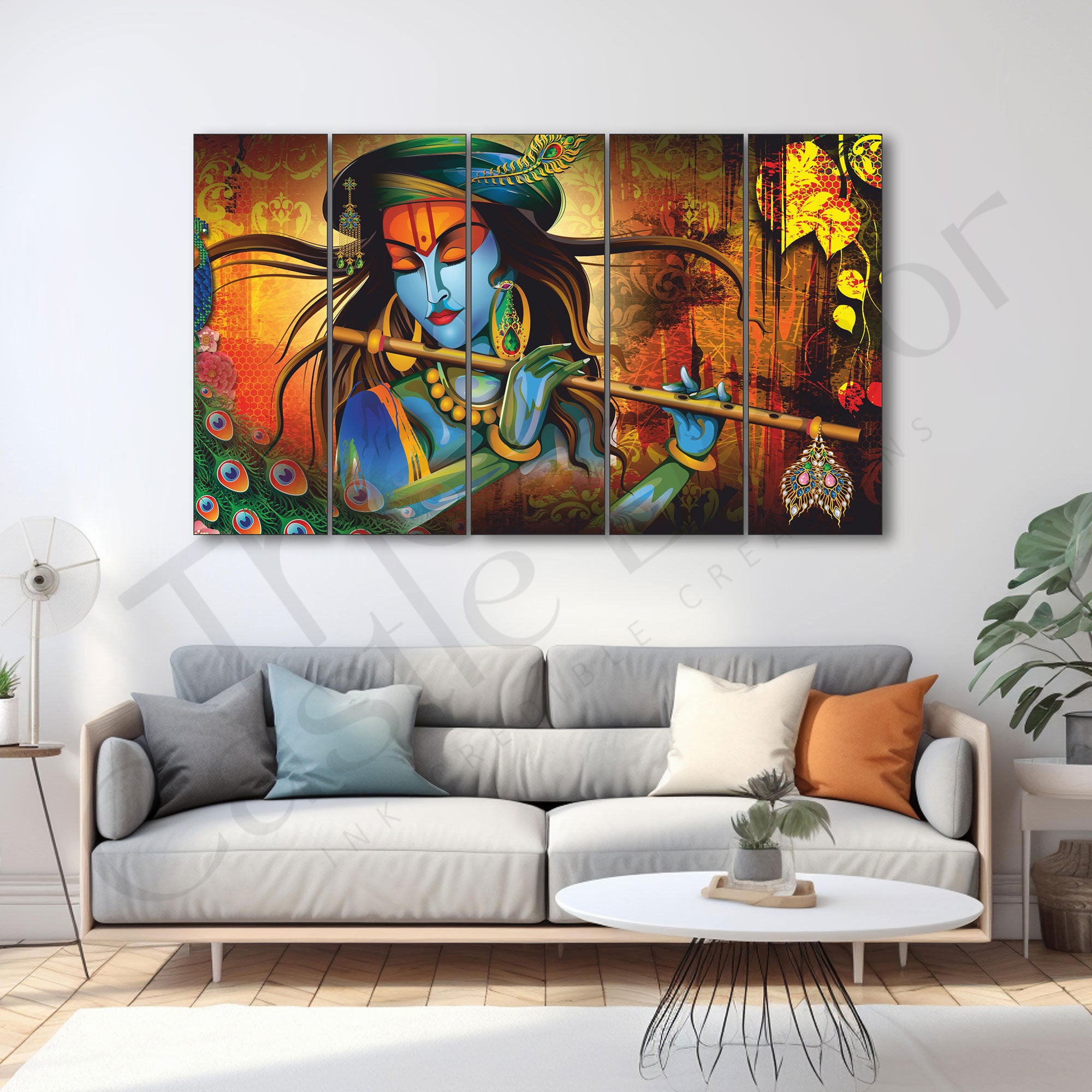 Krishna Flute Painting Set of 5 for Home Decoration