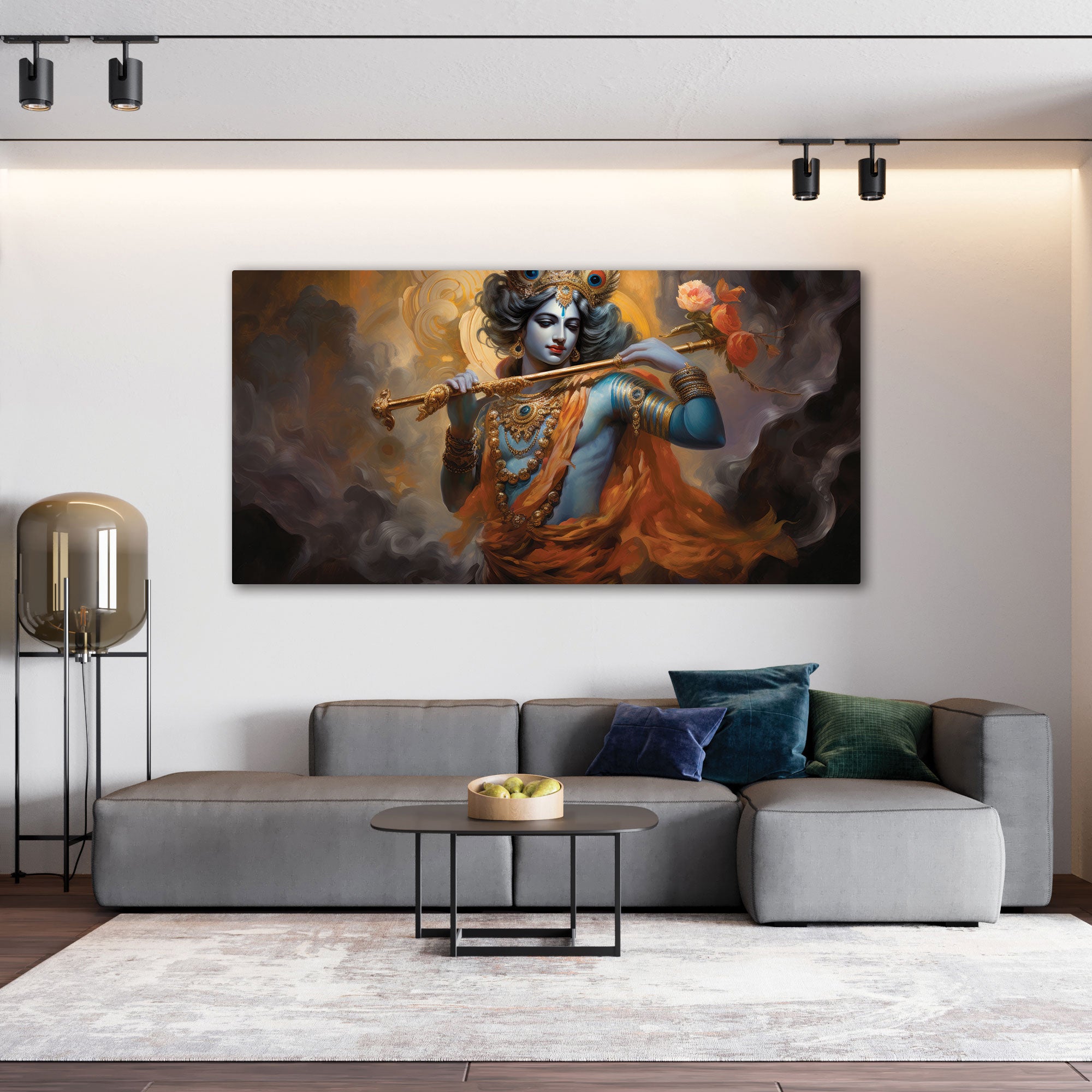 Beautiful krishna Canvas painting with frame Big Size Wall Art for living room,Bedroom,Drawing room,Hotels
