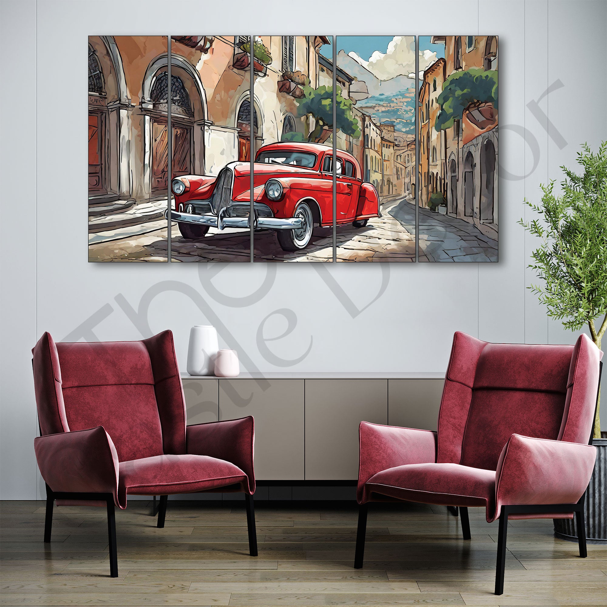 Vintage Car Painting with frame Big Size Wall Art for living room,Bedroom,Drawing room,Hotels
