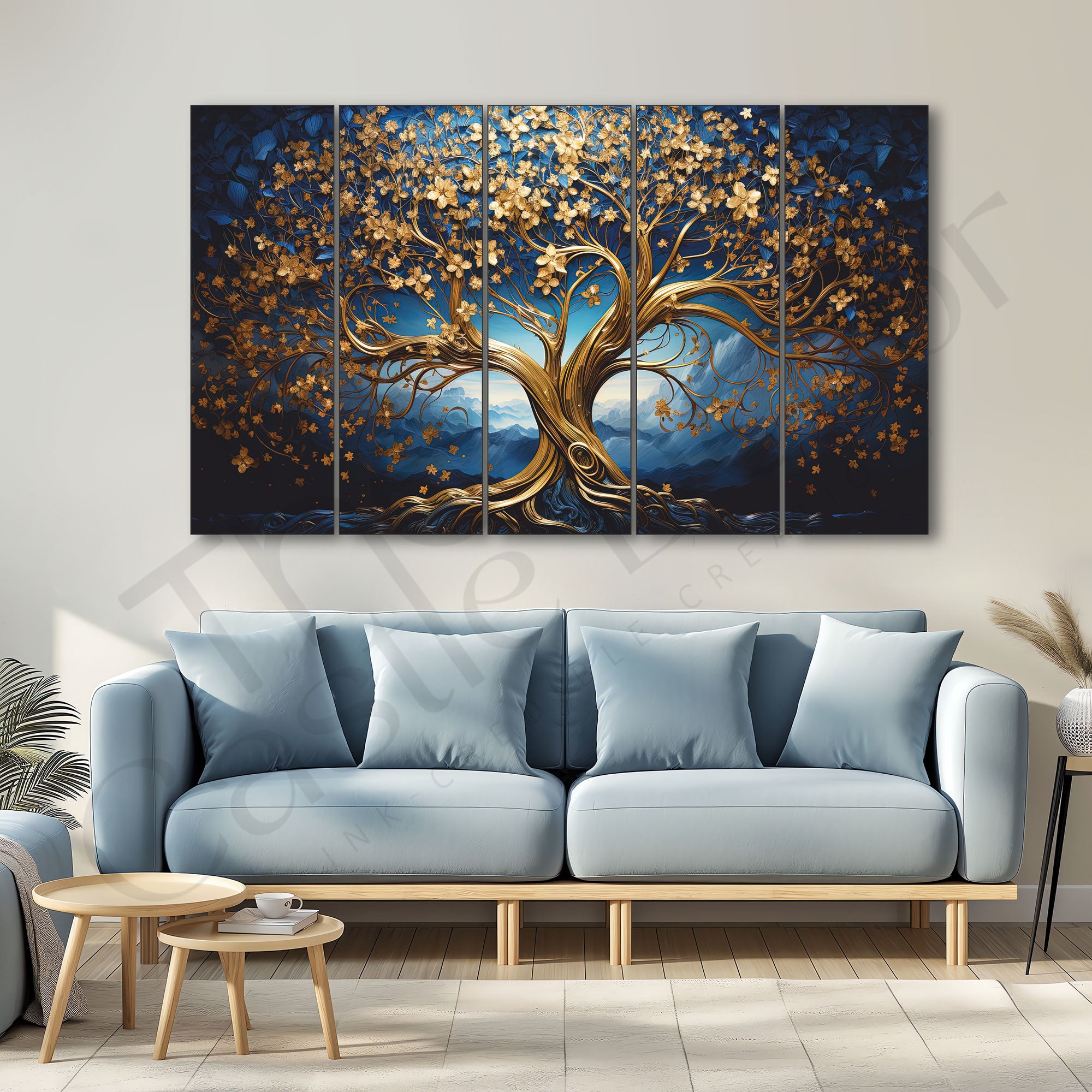 Golden Trees Painting Set of 5 for Home Decoration