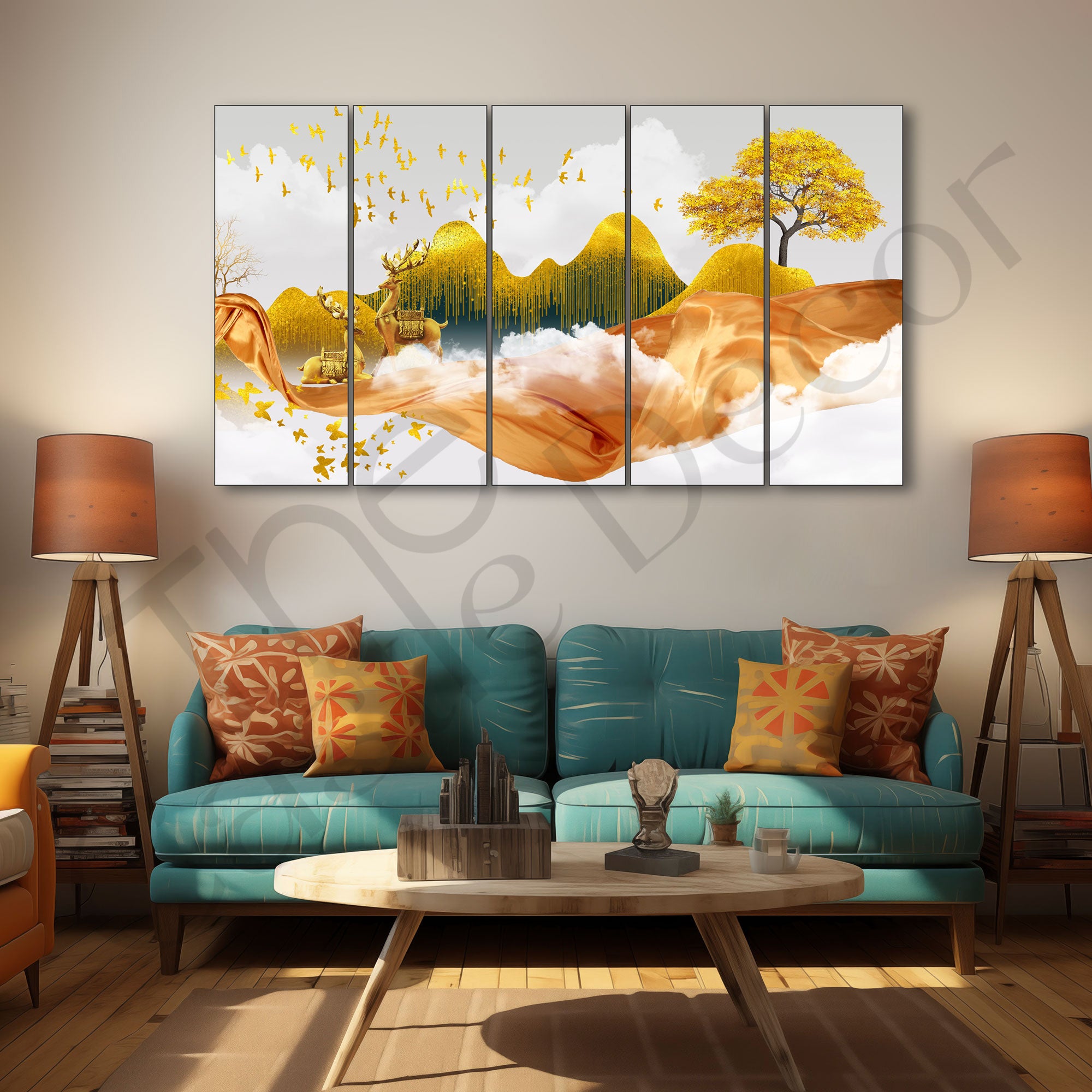 Golden Deer Painting with frame Big Size Wall Art for living room,Bedroom,Drawing room,Hotels