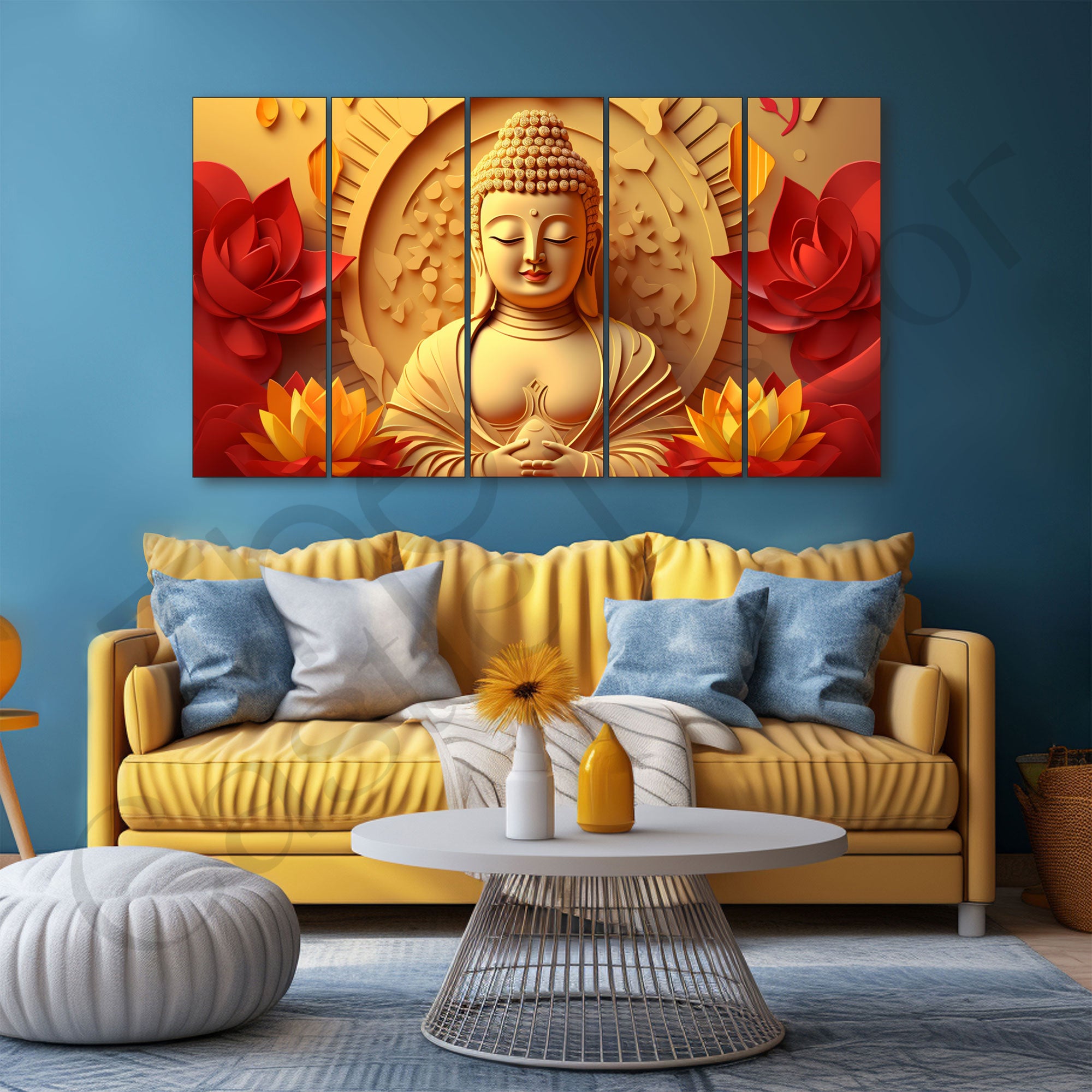 Lord Budha Painting with frame Big Size Wall Art for living room,Bedroom,Drawing room,Hotels