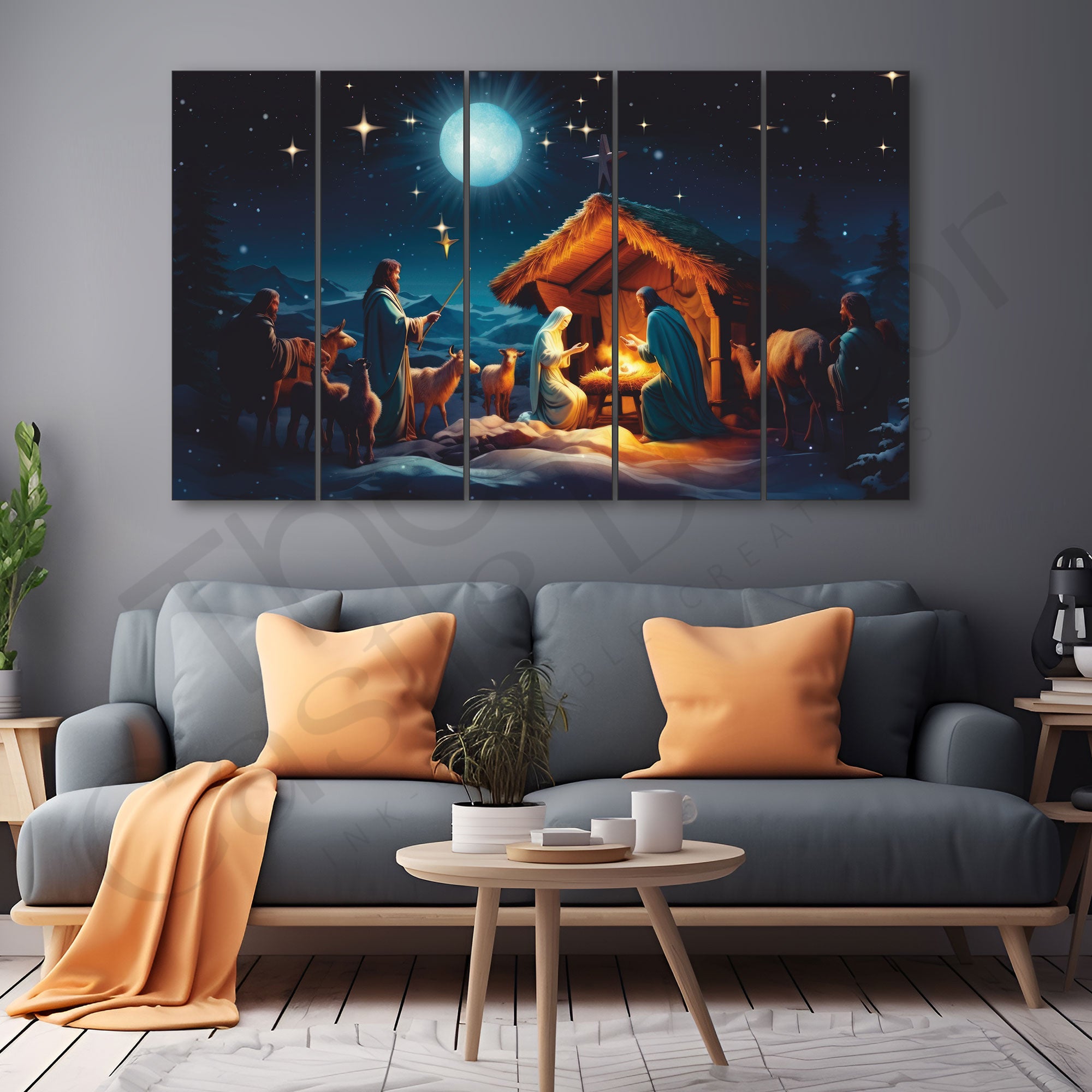Jesus Baby Birth Painting Set of 5 for Home Decoration 27x48"