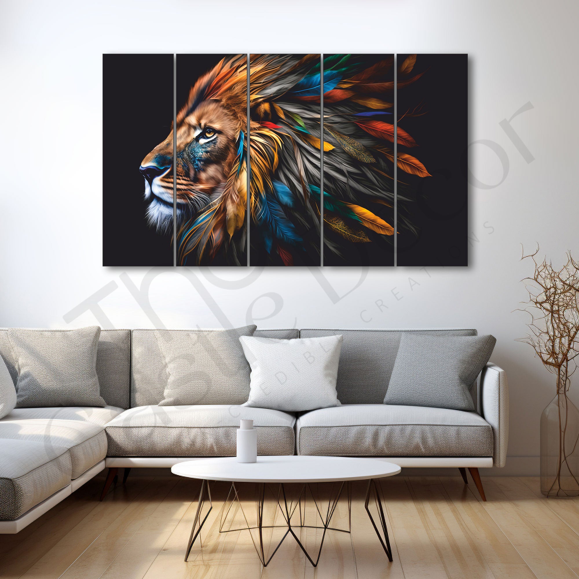 Lion Landscape Painting Set of 5 for Home Decoration