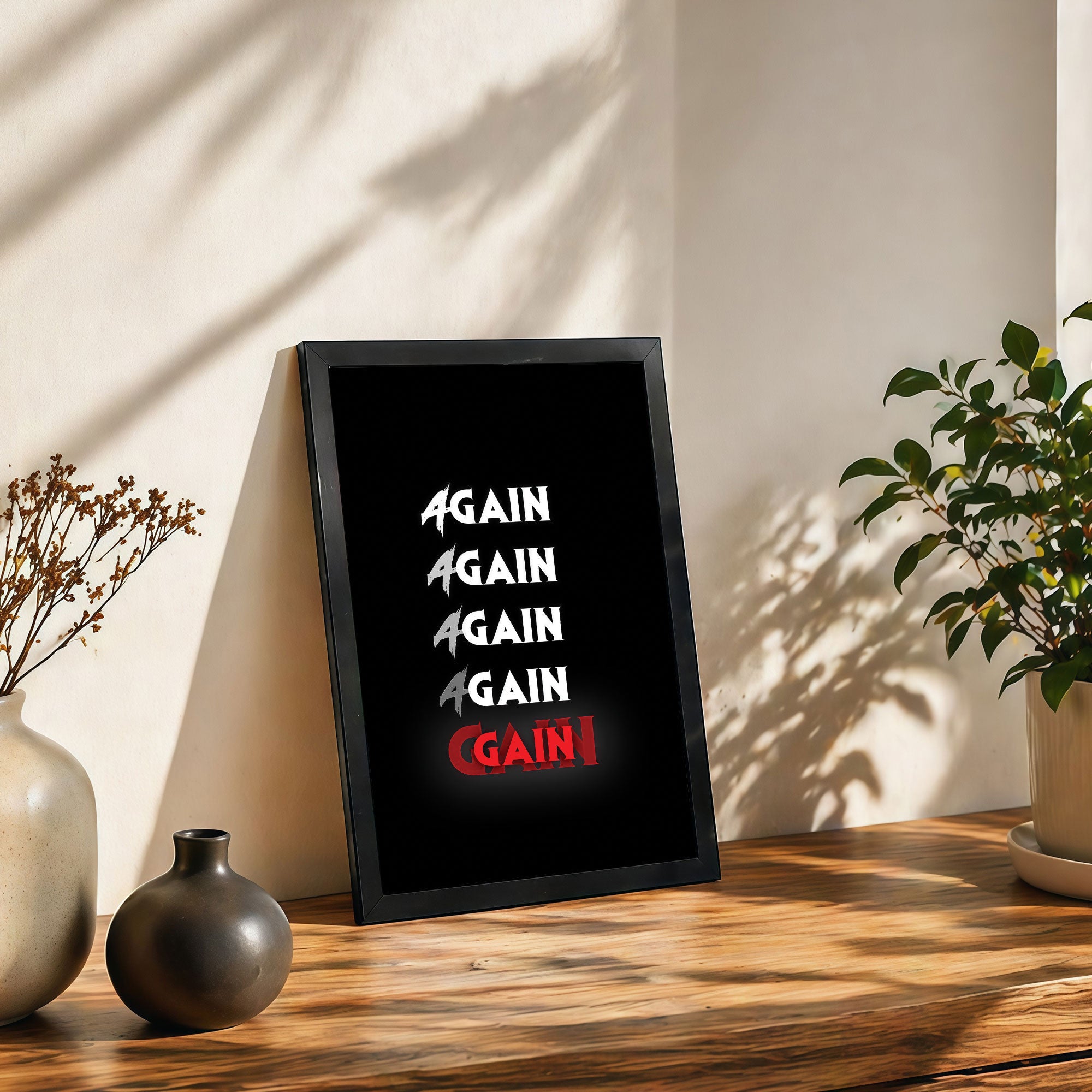 The Castle Decor Again Again Again Gain Motivational Wall Art Frame | Hard Work Success Quote Poster for Office, Gym | Bold Typography HD Print