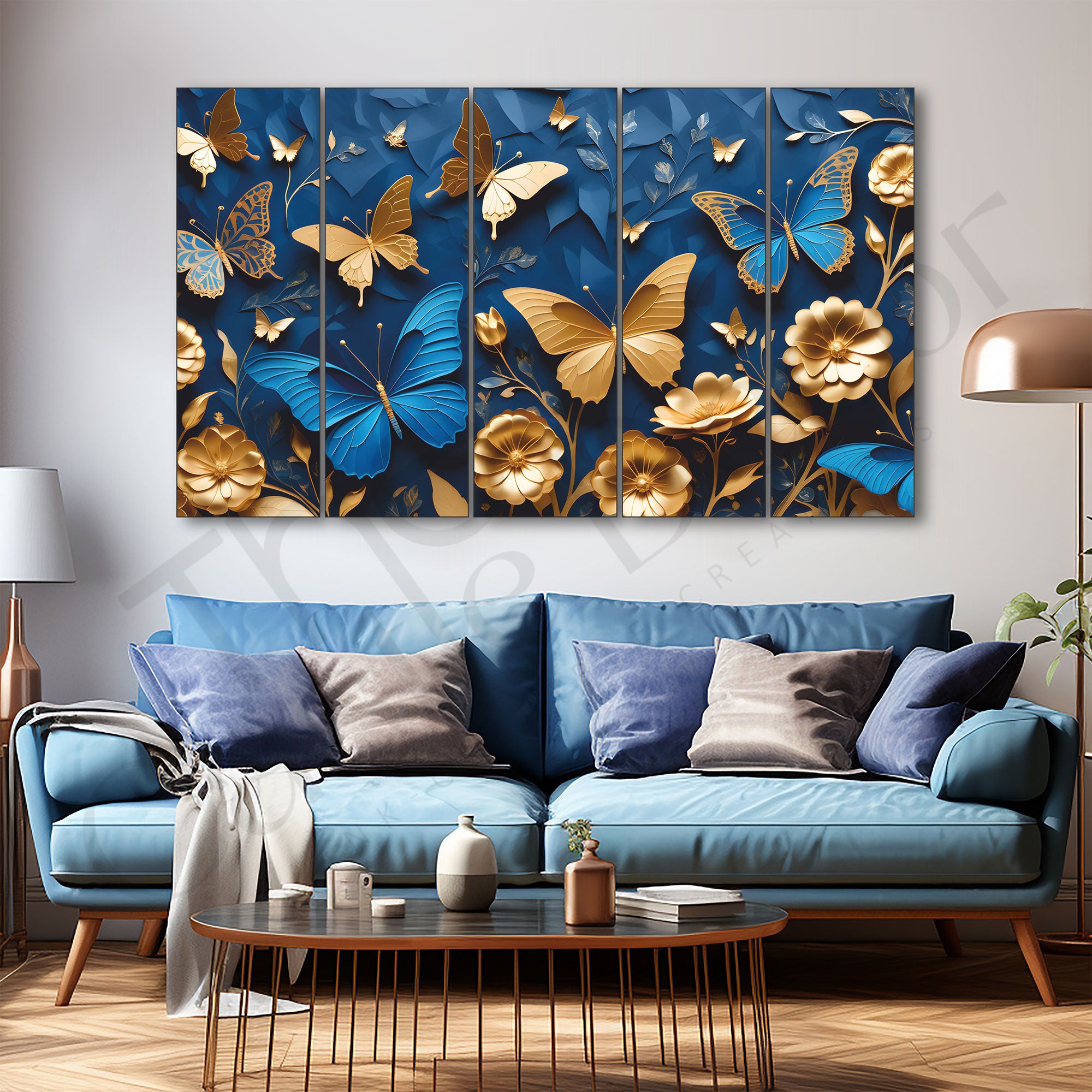 Golden Butterfly Painting Set of 5 for Home Decoration