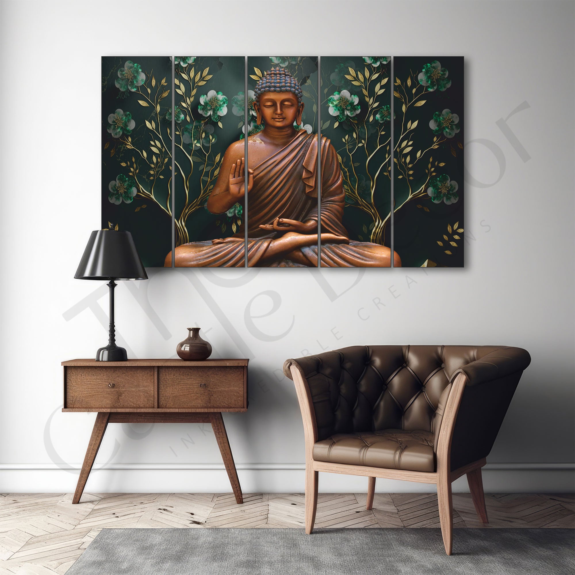 Lord Budha Flowers Painting Set of 5 for Home Decoration