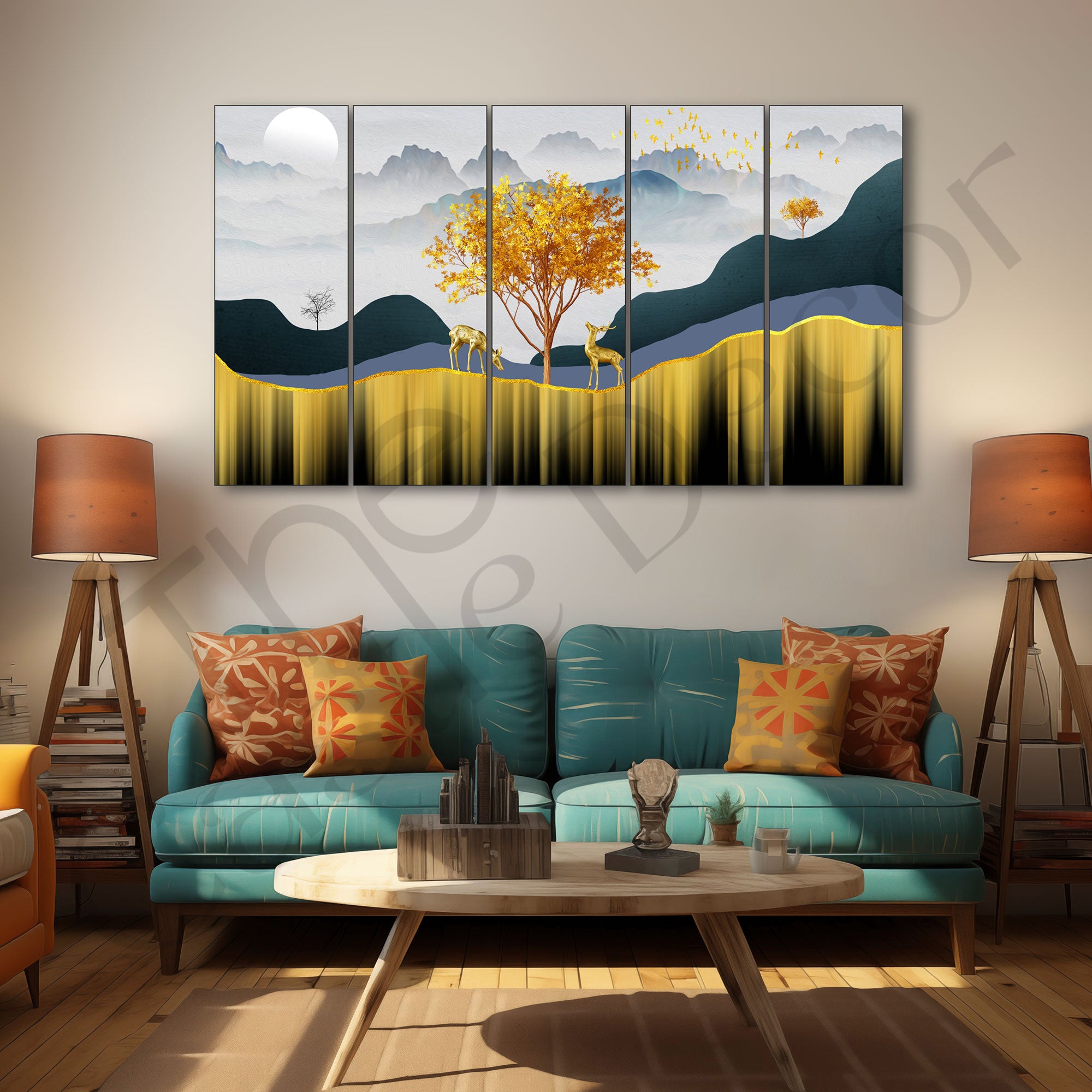 Golden Deer Painting with frame Big Size Wall Art for living room,Bedroom,Drawing room,Hotels