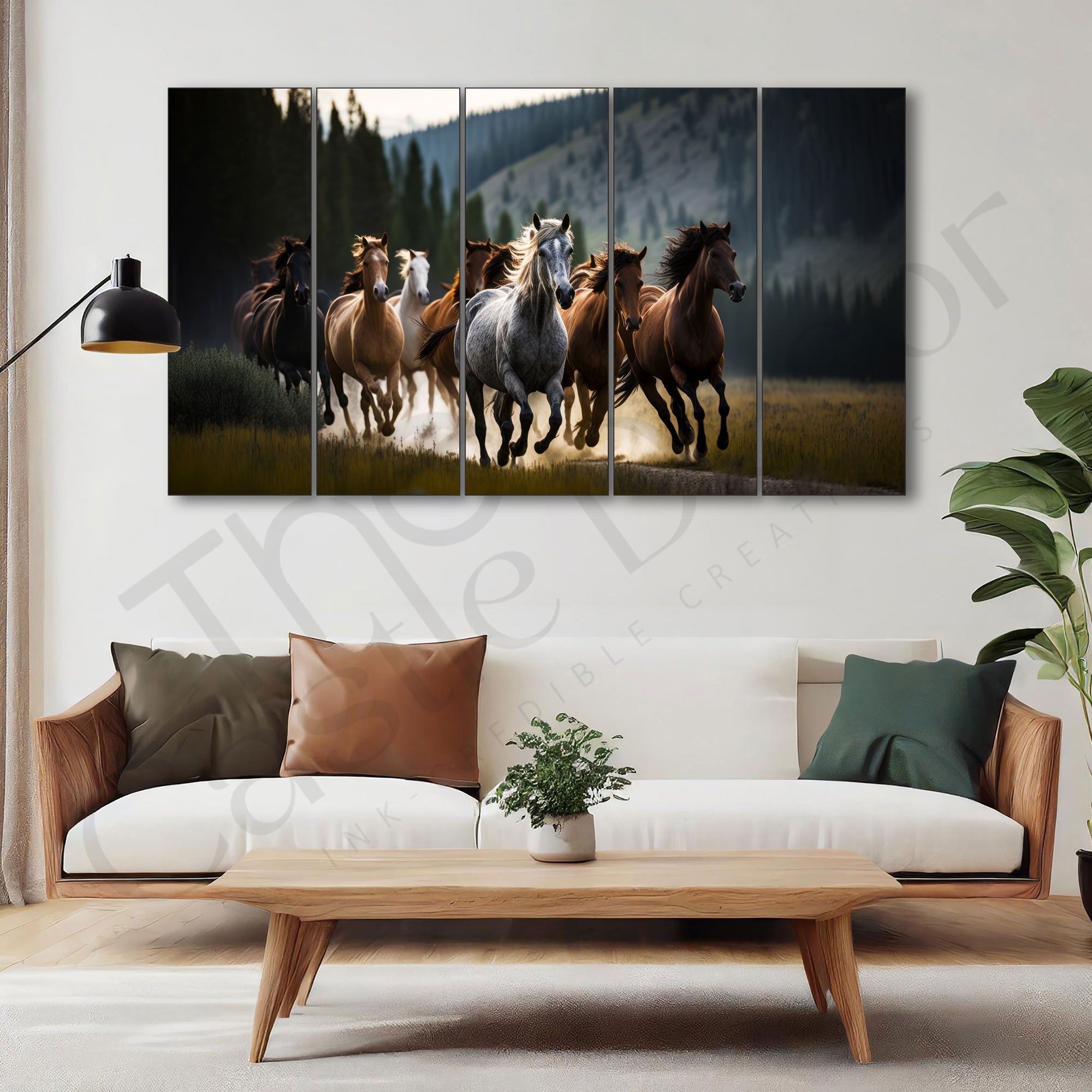 Vaastu 7 Running Horses Modern View Painting Set of 5 for Home Decoration