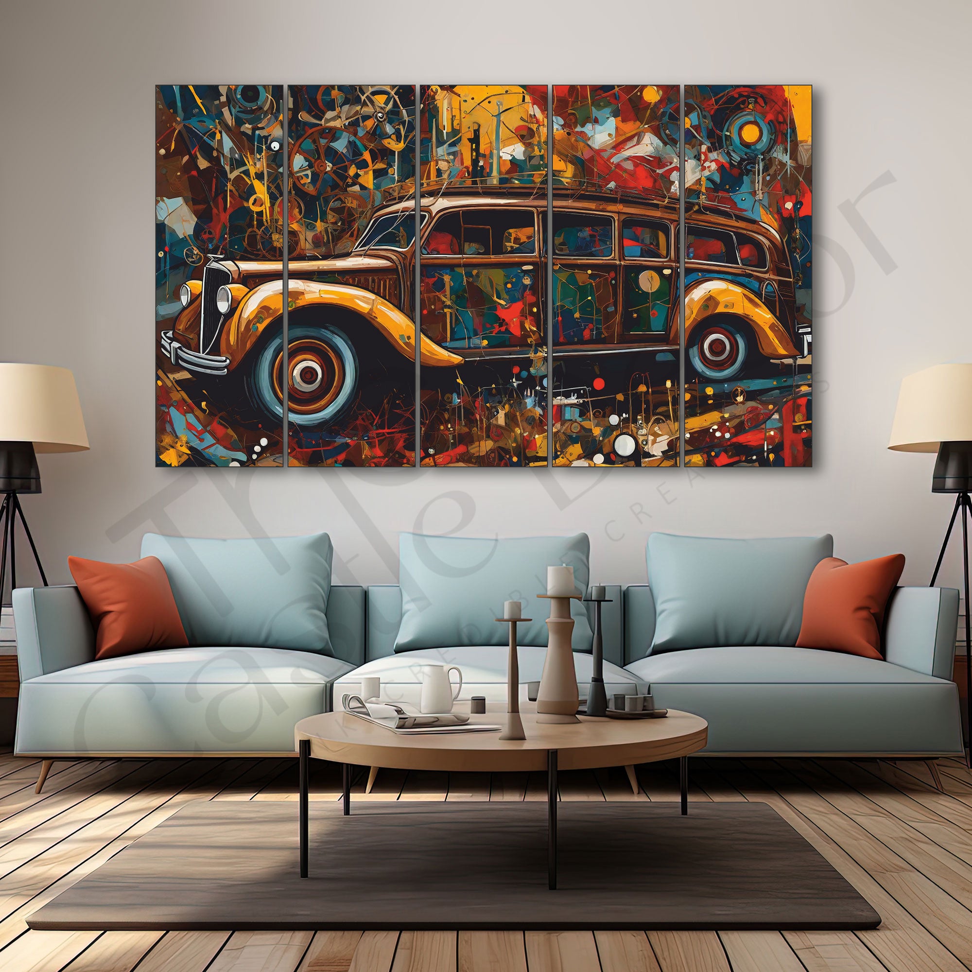 Vintage multicolour Painting Set of 5 for Home Decoration