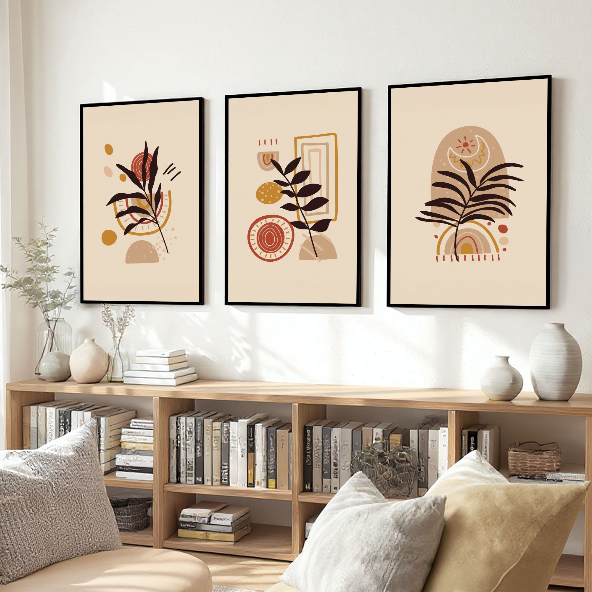 The Castle Decor Boho Wall Art for Living Room Big Size | Framed Abstract Botanical Paintings for Living Room & Bedroom | Modern Home Decoration & Perfect Gifting Option | Set of 3 (11×17 Inch Each) – 6