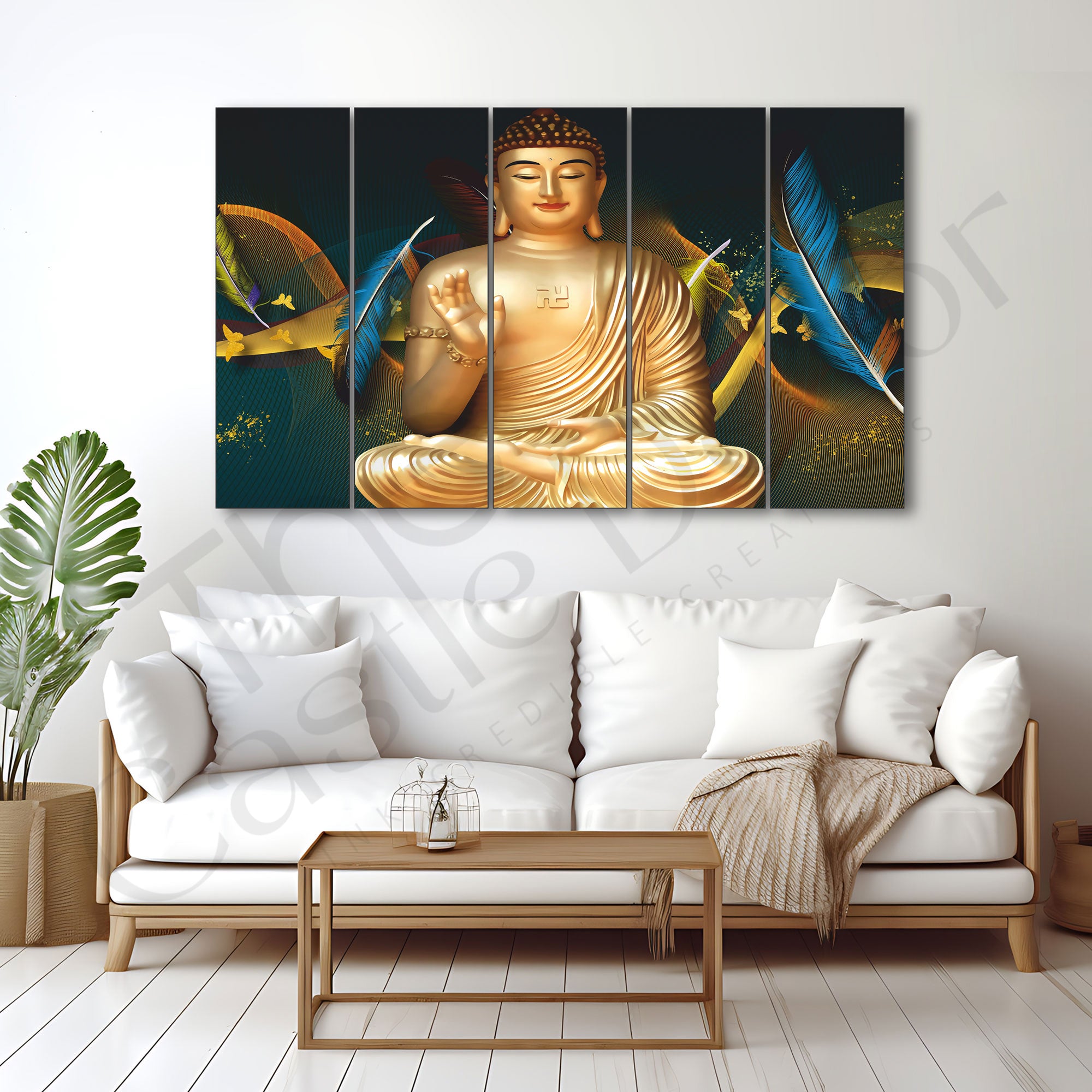 Lord Budha Meditation Painting Set of 5 for Home Decoration