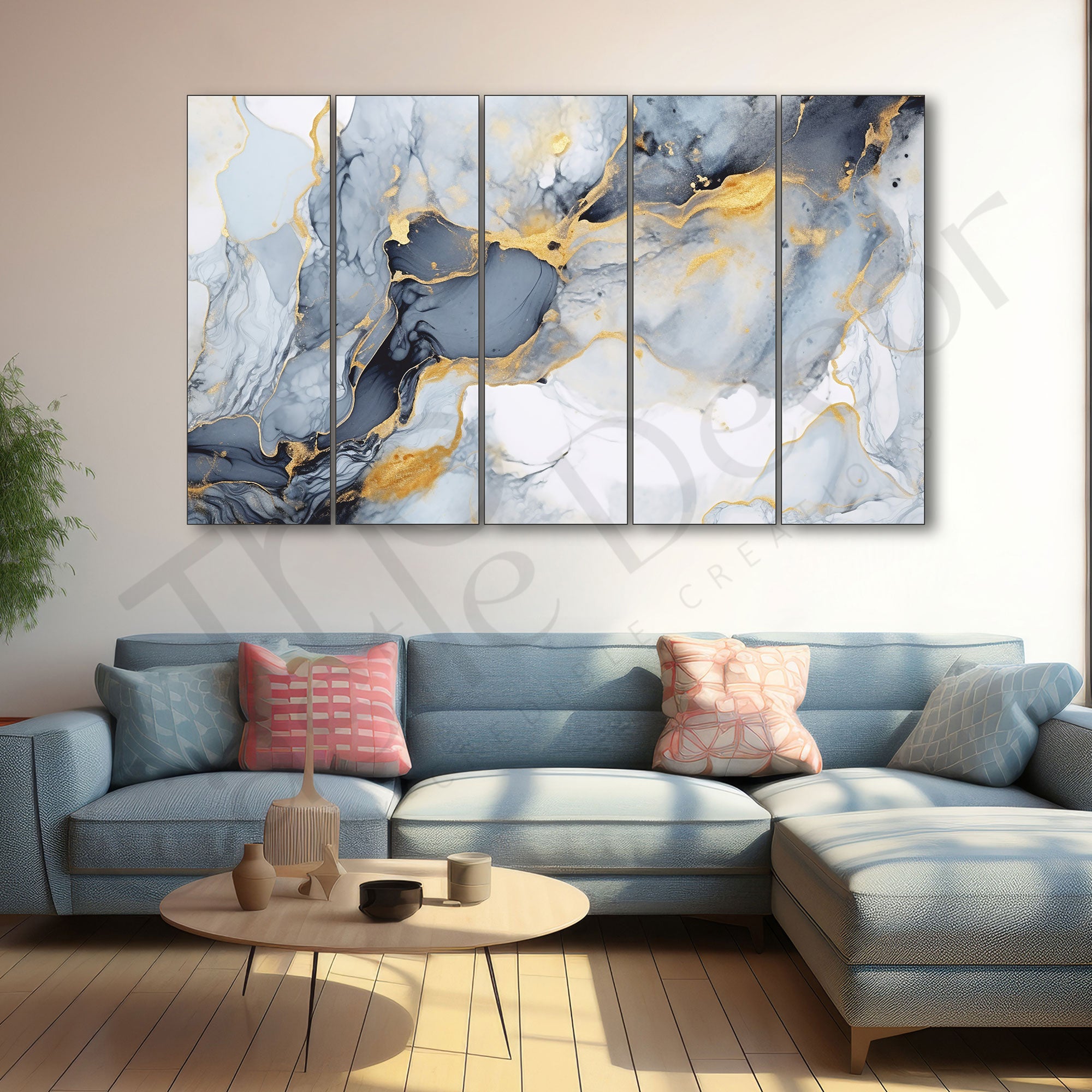 Marble Texture Painting Set of 5 for Home Decoration