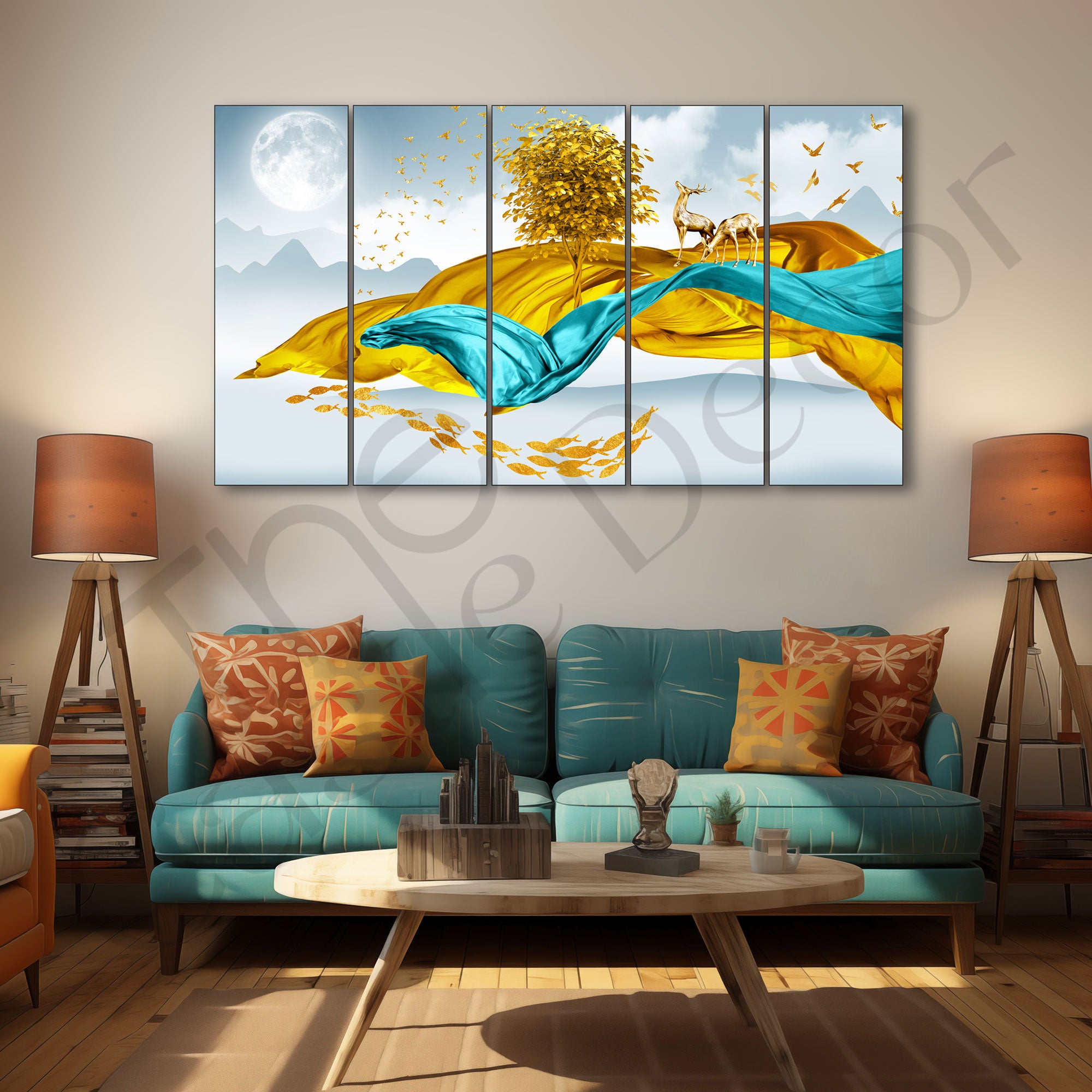 Golden Deer Painting with frame Big Size Wall Art for living room,Bedroom,Drawing room,Hotels