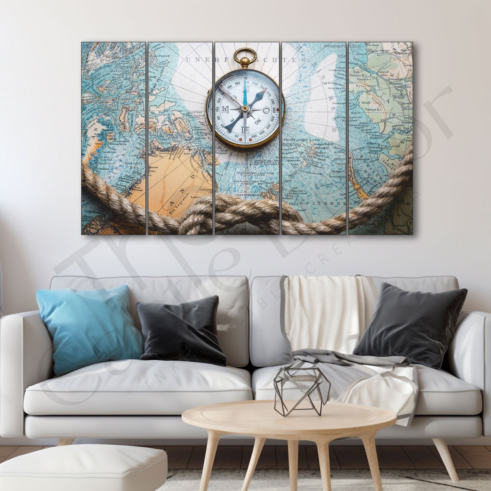 World Map Compass Painting Set of 5 for Home Decoration