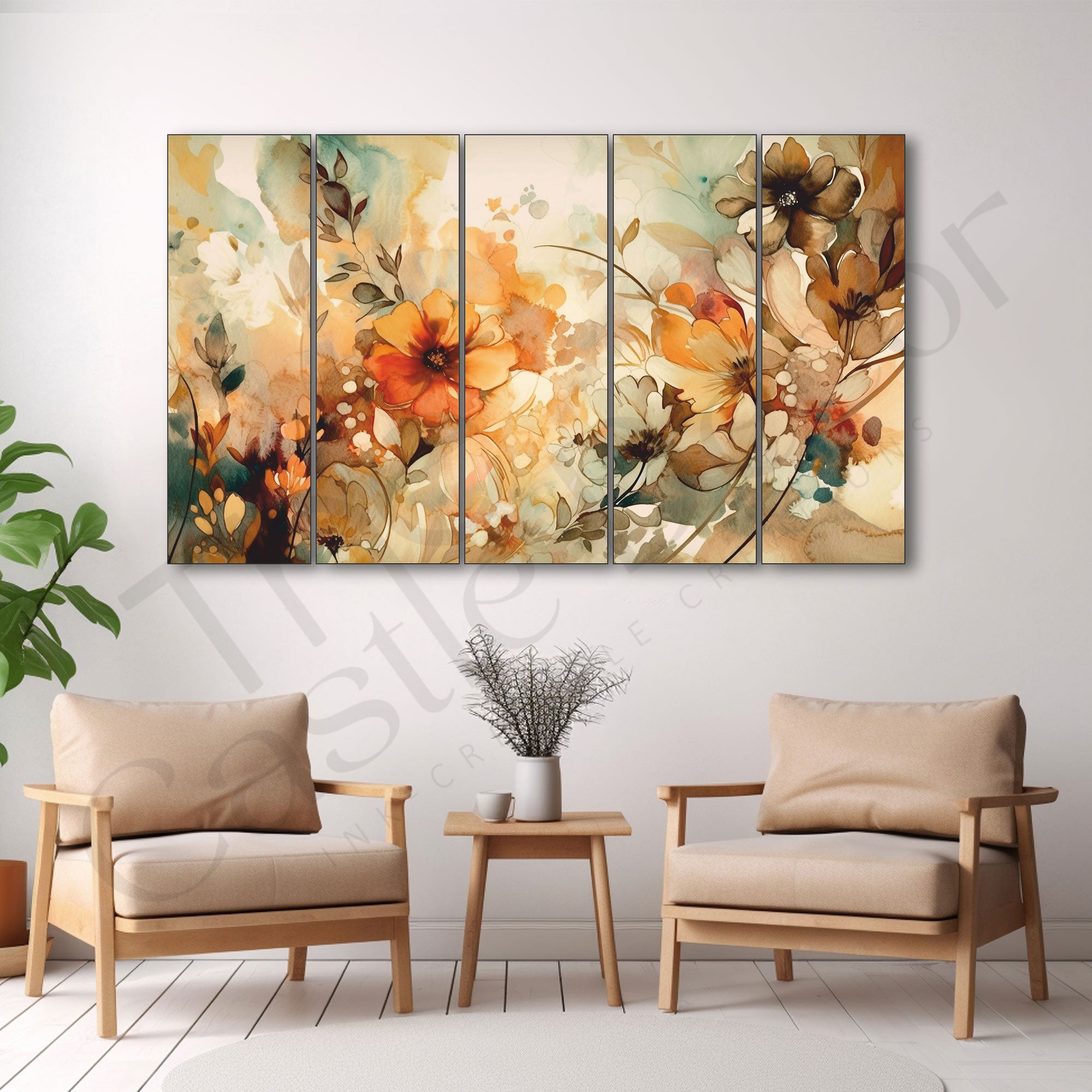 Elegant Flower Painting Set of 5 for Home Decoration