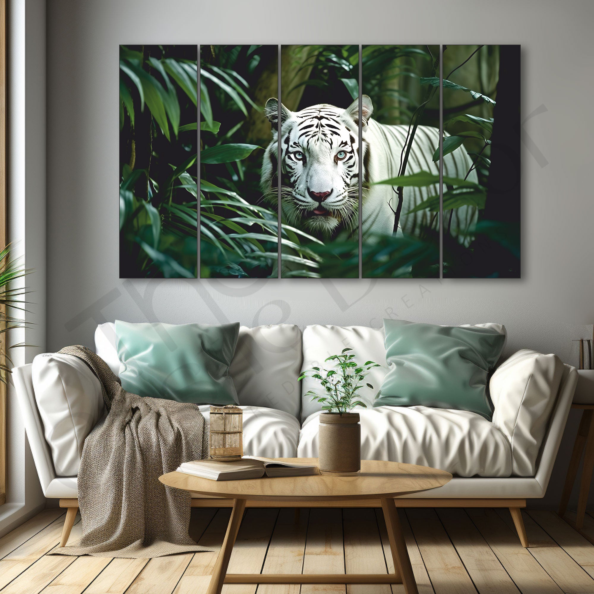 Tiger Trees Painting Set of 5 for Home Decoration