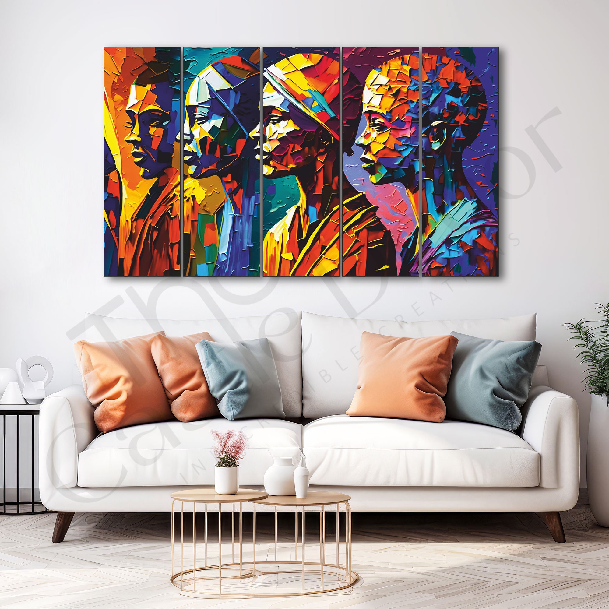 Modern African Art Painting Set of 5 for Home Decoration