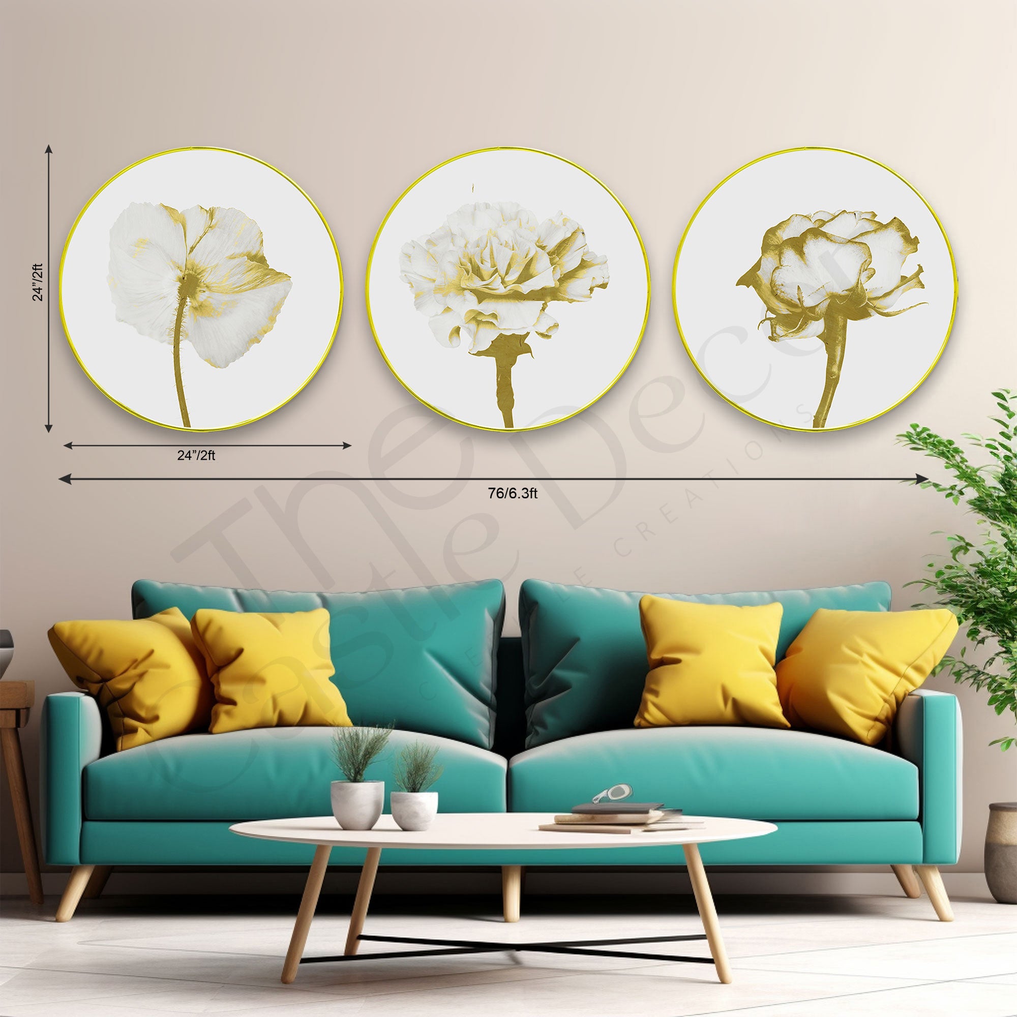 Flowers Sparkle Wooden Wall Plates Set of 3 for Home Decoration Art-60