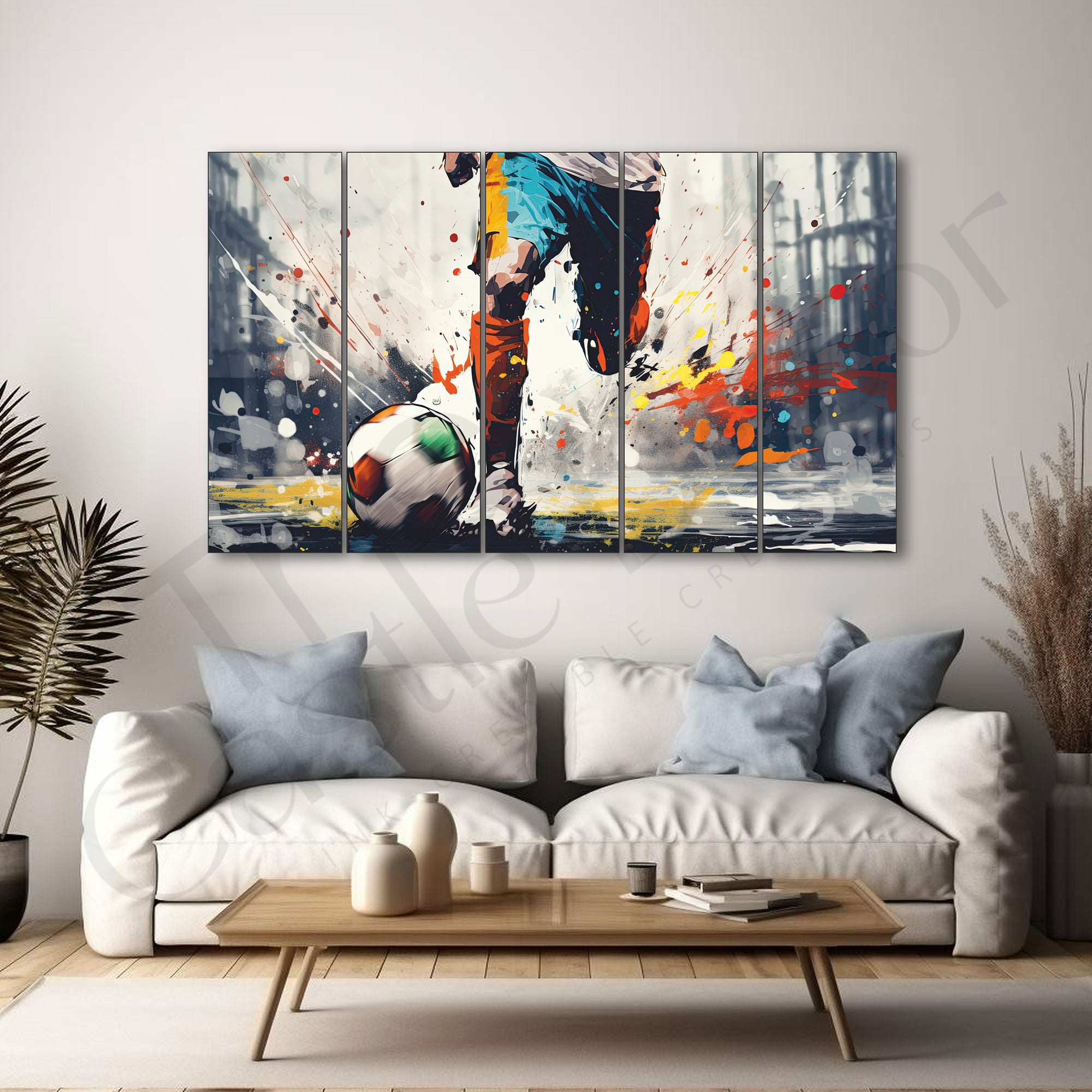 Football Painting Set of 5 for Home Decoration