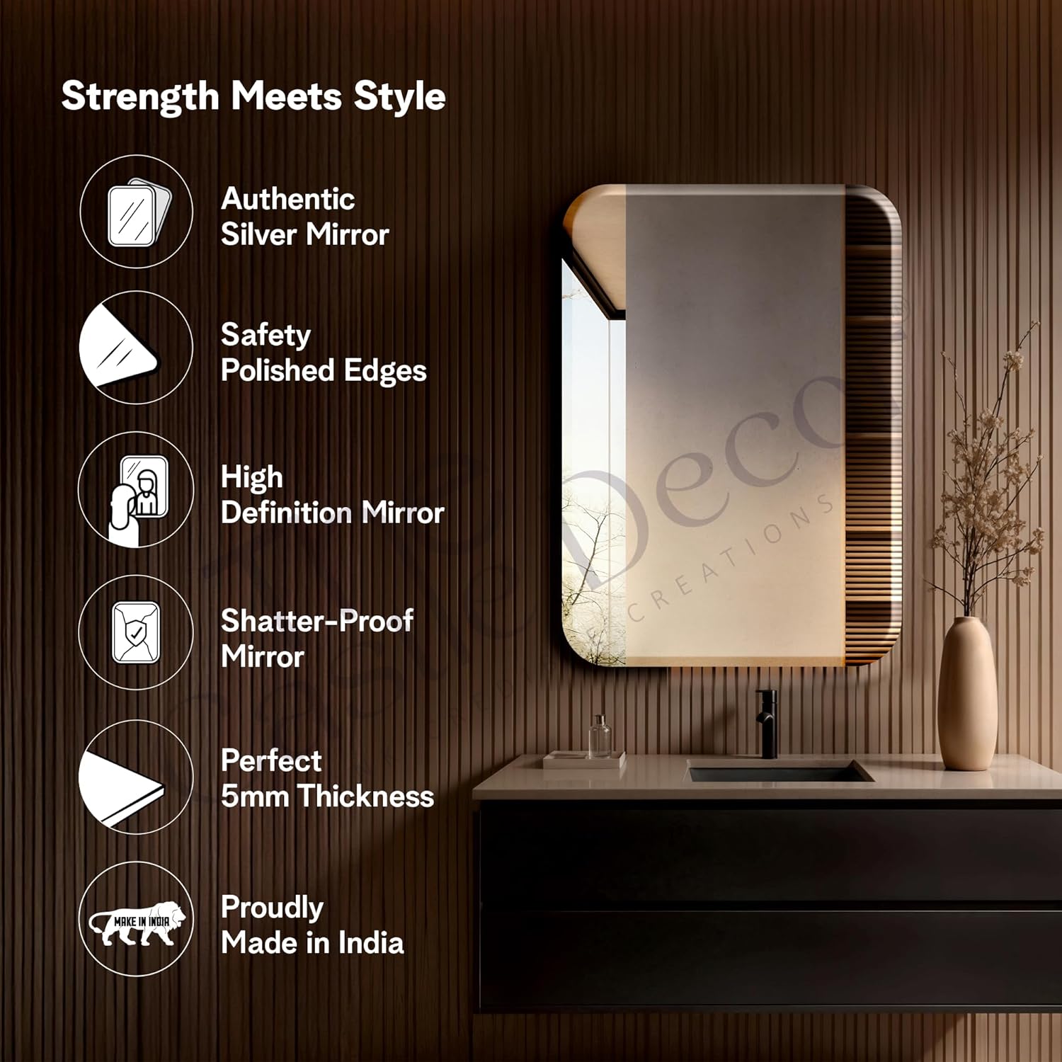 The Castle Decor Rectangular Frameless Glass Wall Mirror 18x24 Inch for Bathroom, Bedroom & Living Room