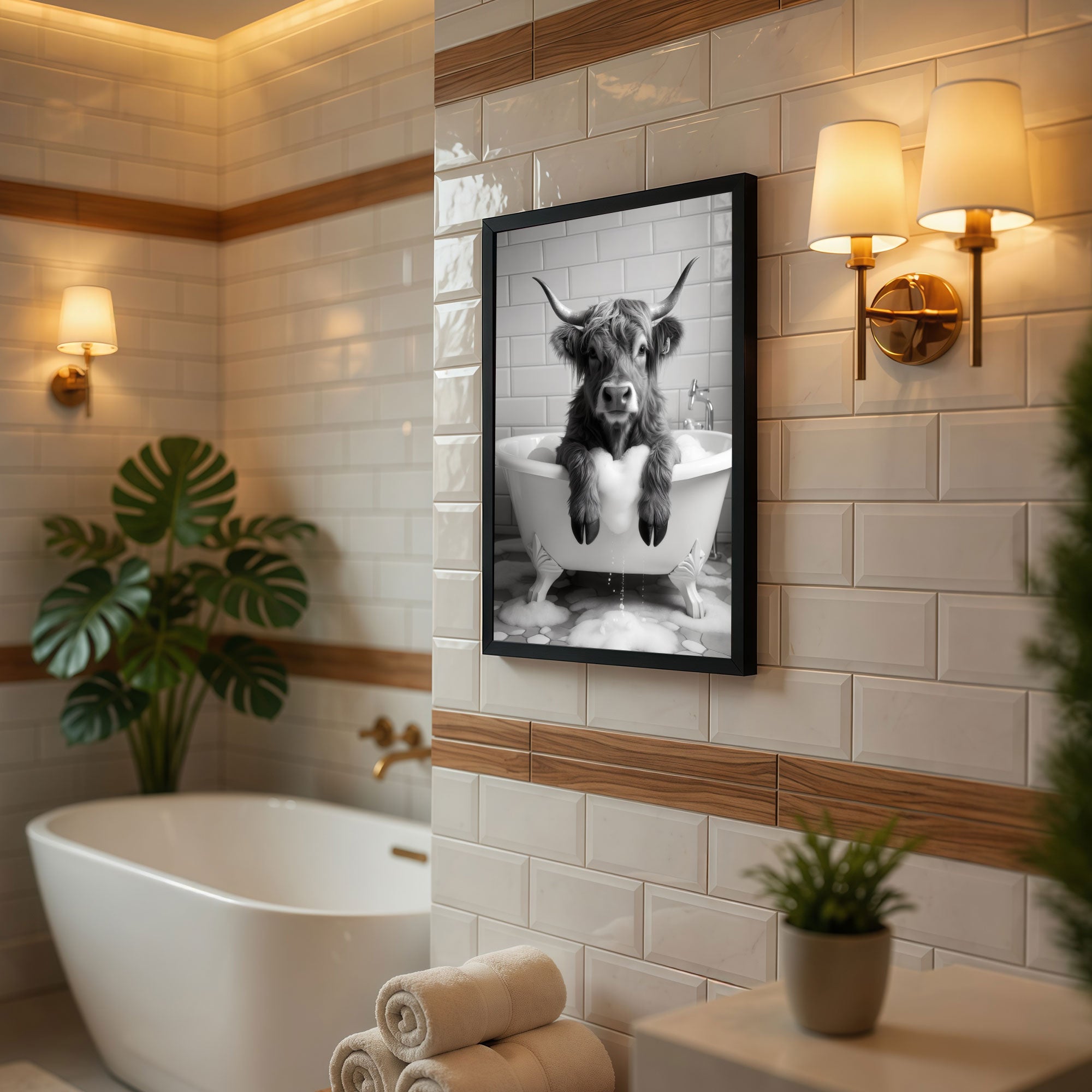The Castle Decor Funny Elephant Reading Newspaper on Toilet Framed Wall Art – Cute Safari Animal Sitting on Commode Framed Poster, Humorous Bathroom Restroom Wall Decor