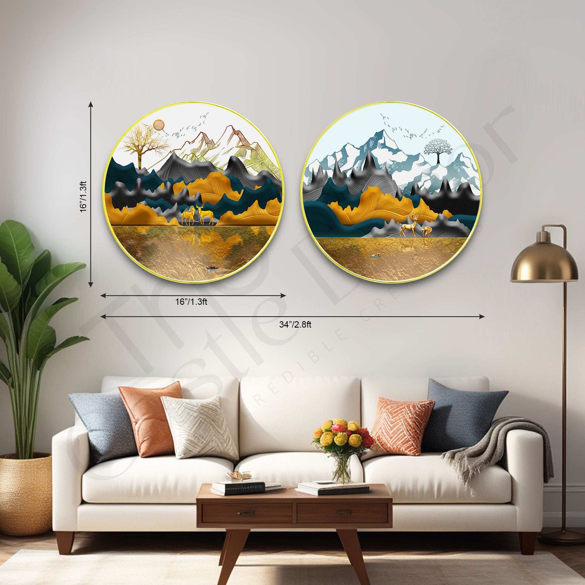 Deer Sparkle Wooden Wall Plates Set of 2 for Home Decoration Art-35