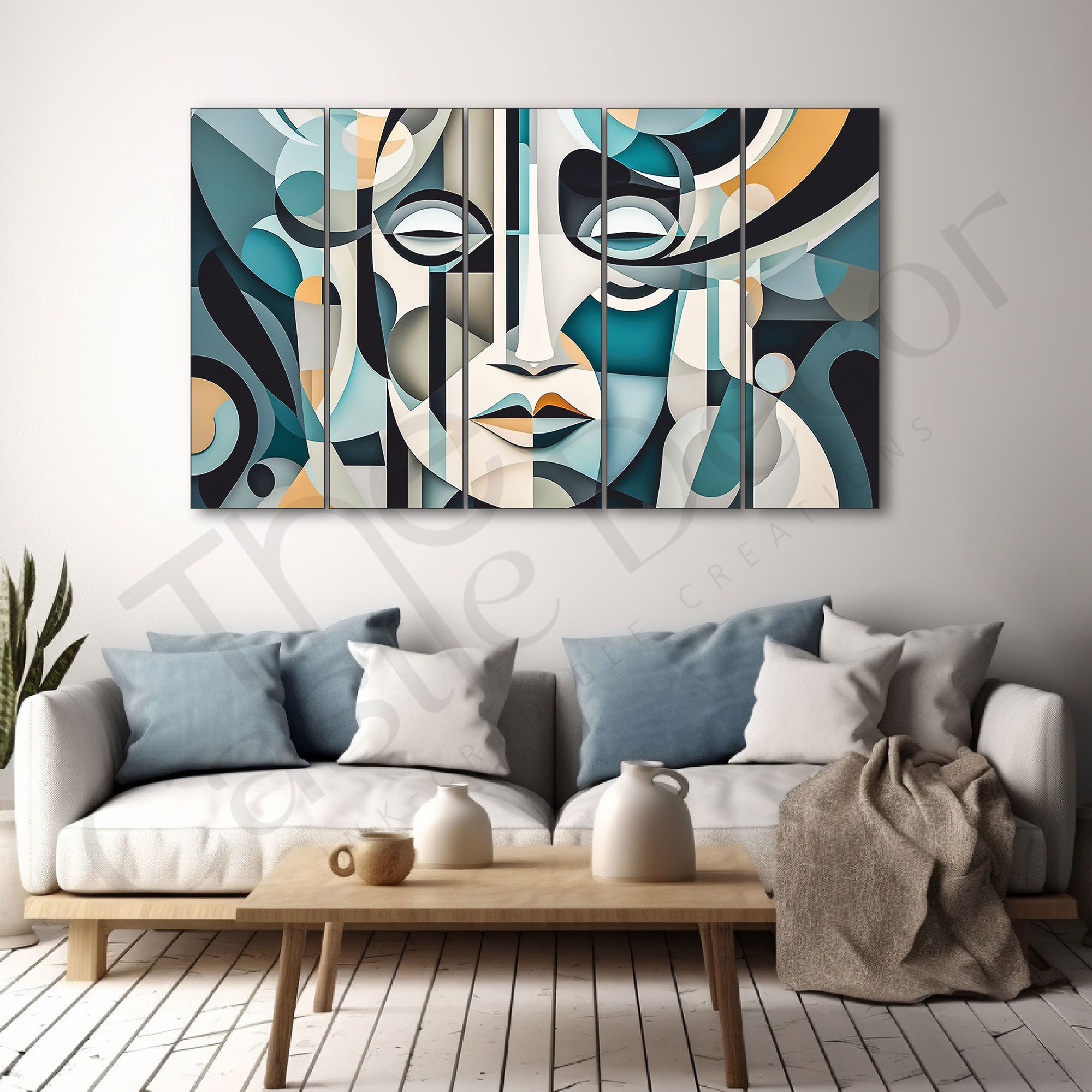 Modern Abstract Face Painting Set of 5 for Home Decoration