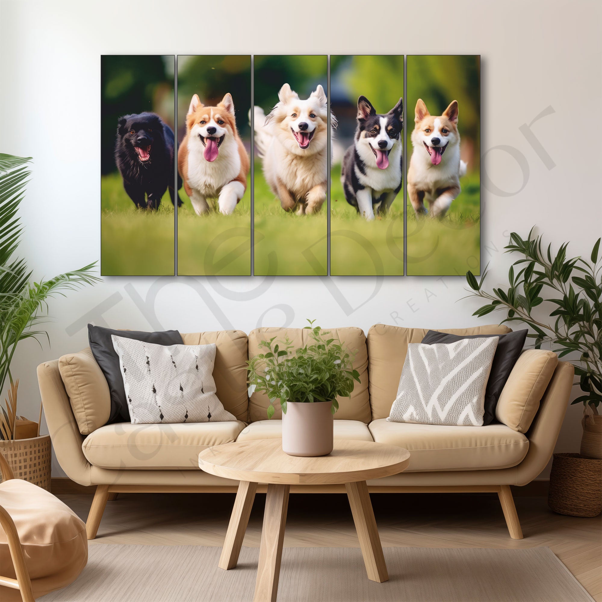 The Castle Decor 5 running Dogs Set of 5 Big Size Multiple Frames Wall Art Painting for living room,Bedroom,Drawing room,Hotels-Wooden Framed-Digital Painting