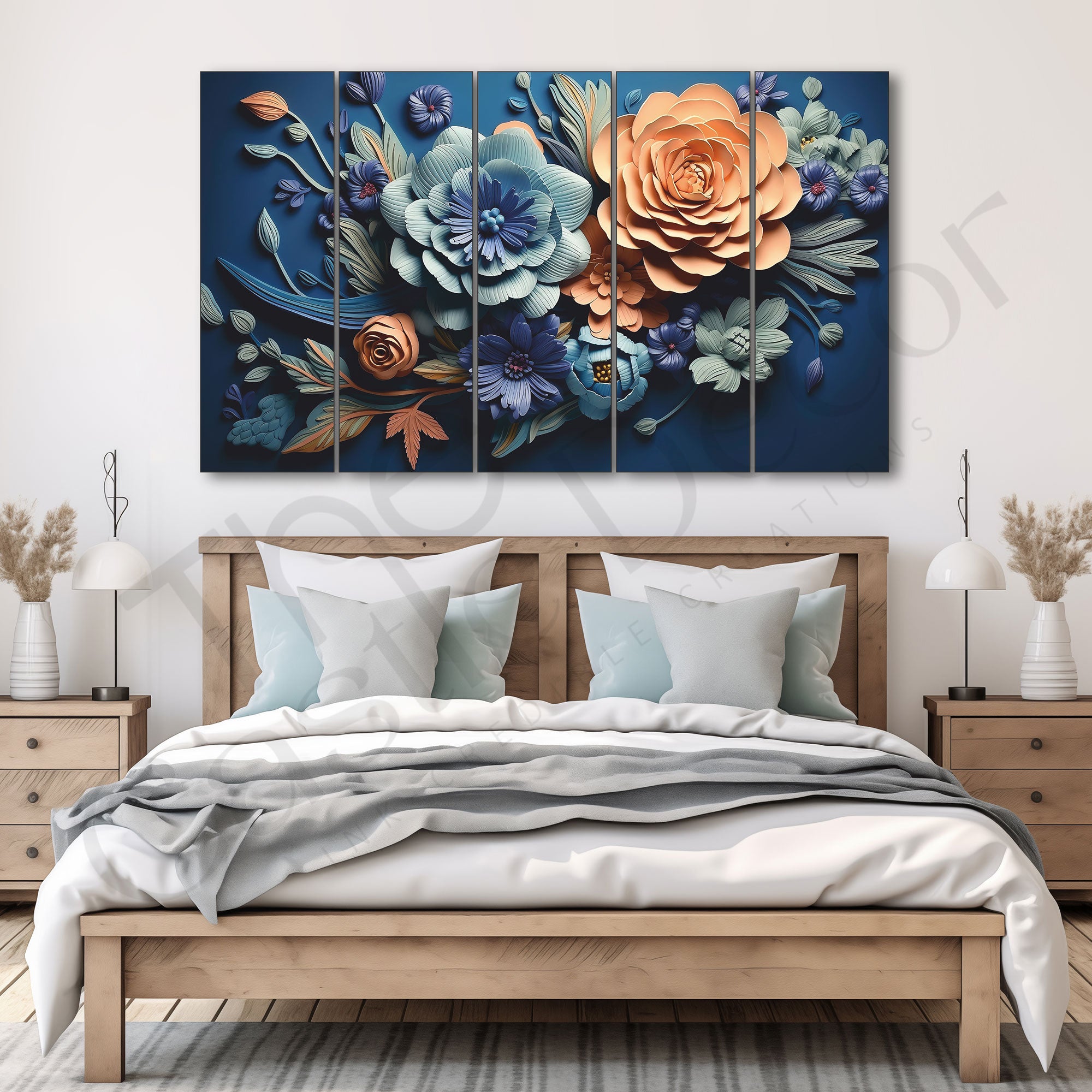 Multicoluor Flowers Painting Set of 5 for Home Decoration 27x48"