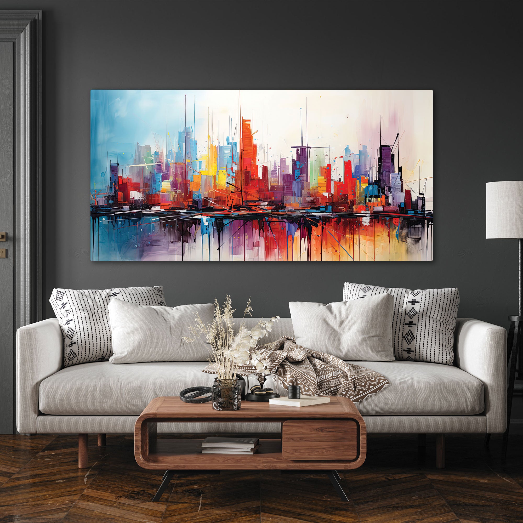 The Castle city Multi cloursAbstract Canvas painting with frame Big Size Wall Art for living room,Bedroom,Drawing room,Hotels